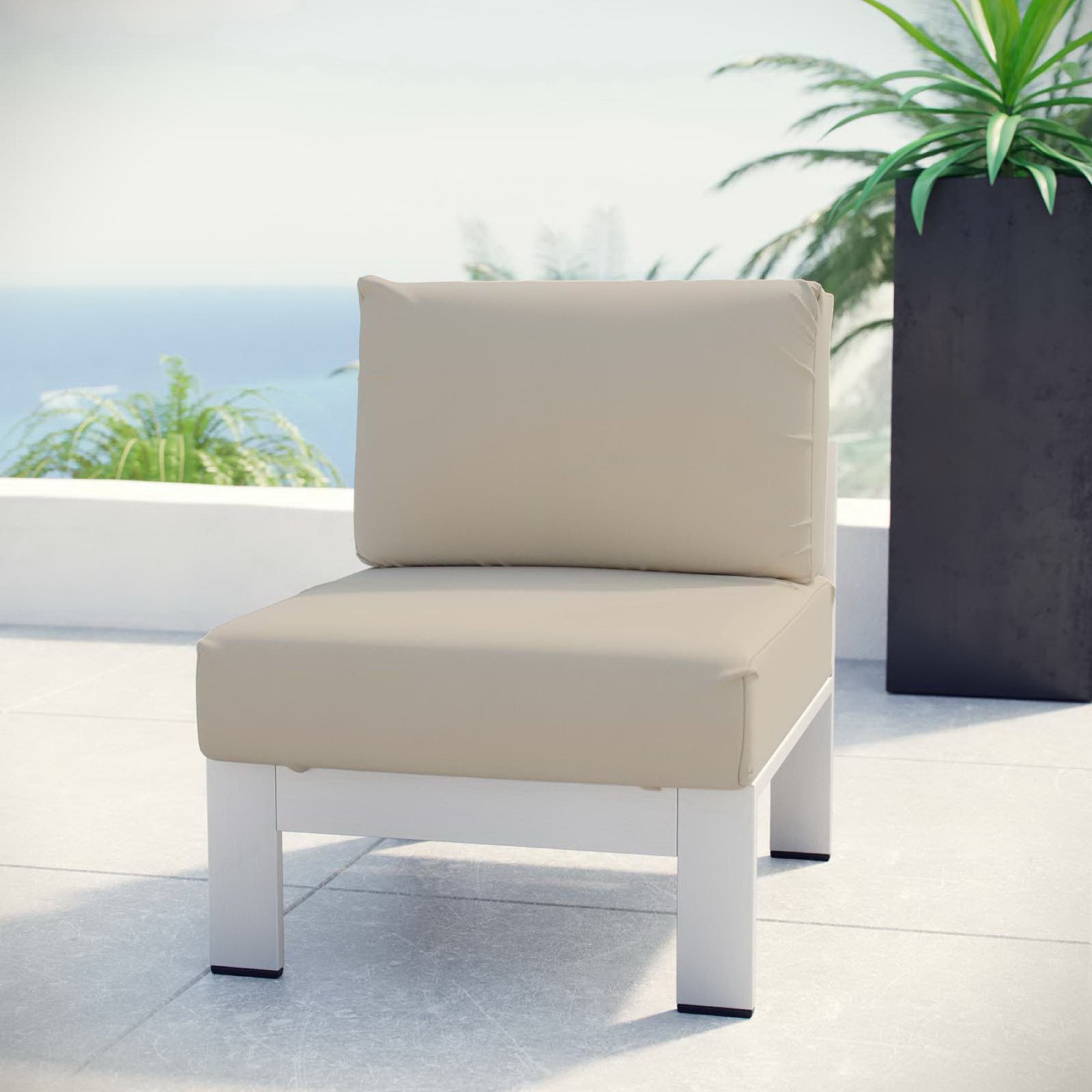Shore Armless Outdoor Patio Aluminum Chair - Silver Orange