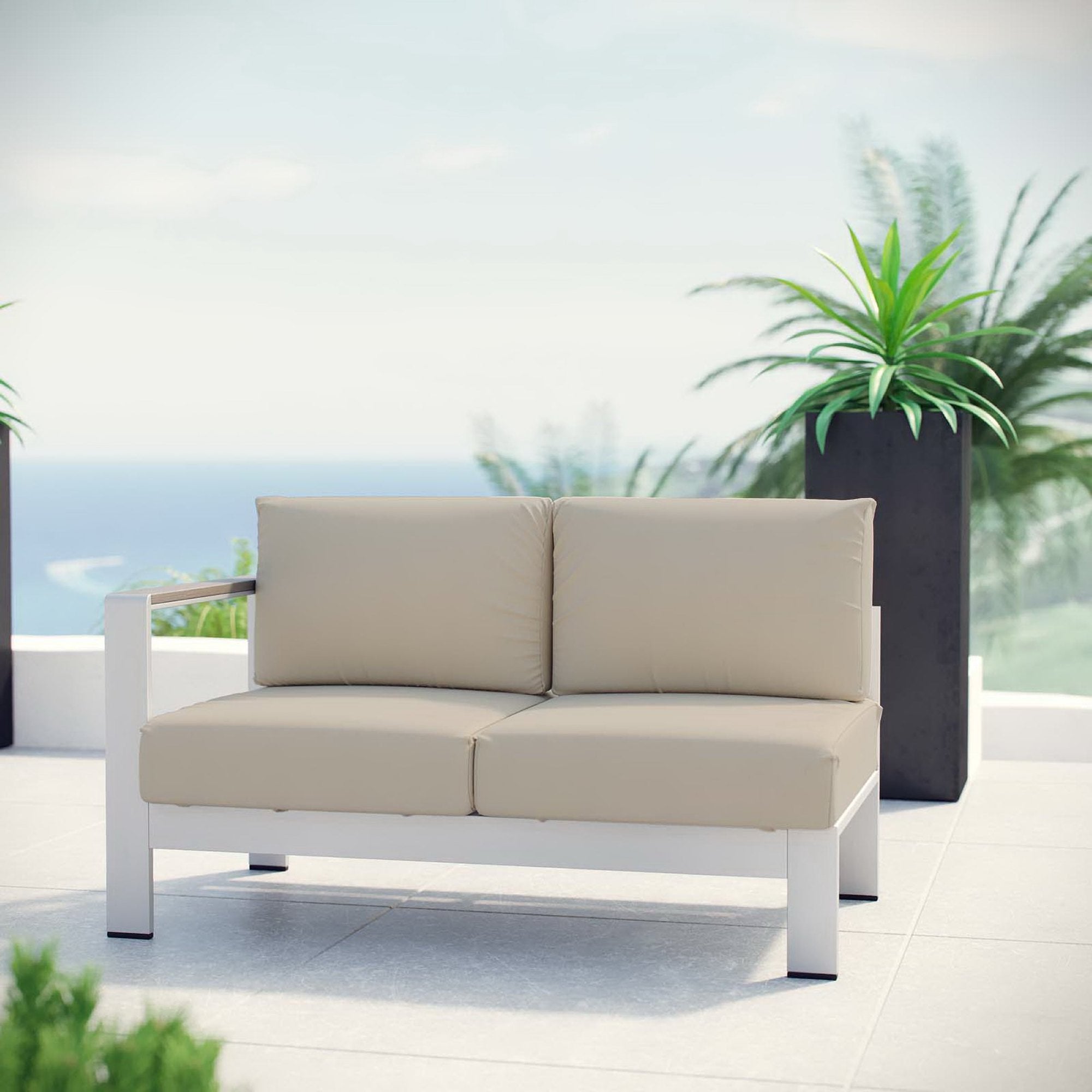 Shore Left-Arm Corner Sectional Outdoor Patio Aluminum Loveseat - Silver Orange