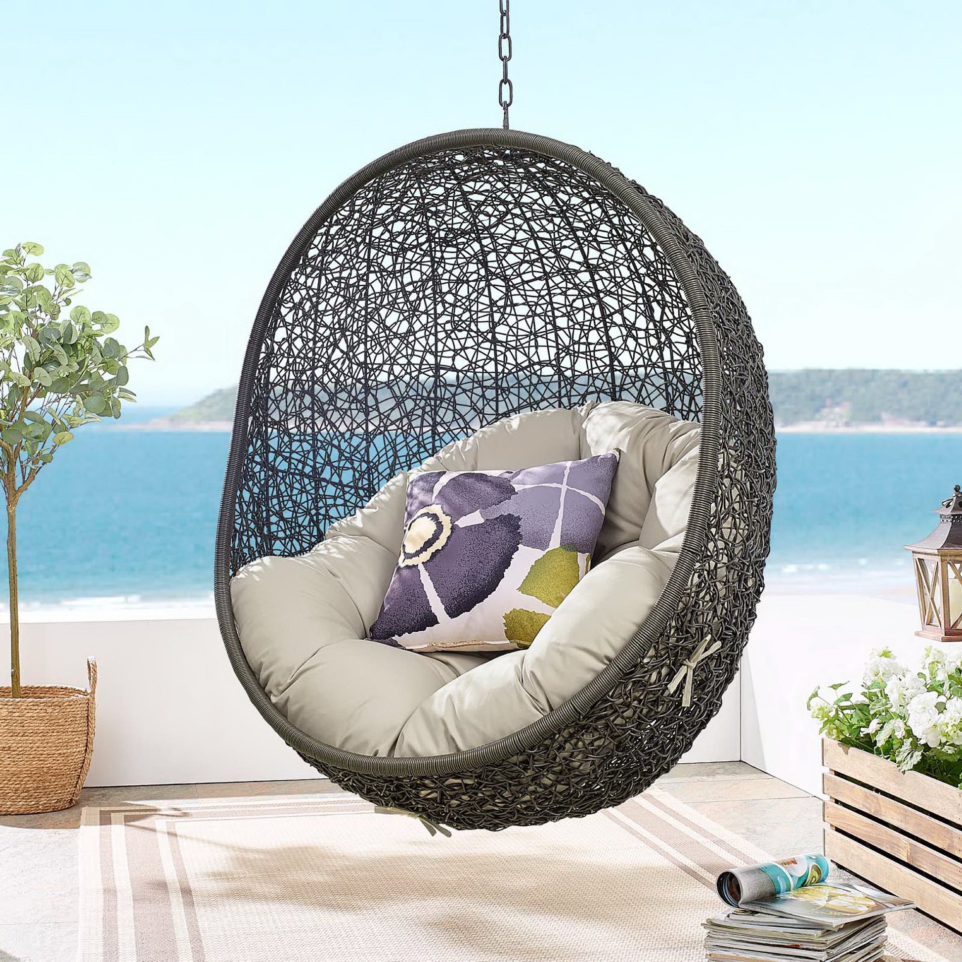 Hide Outdoor Patio Swing Chair With Stand - Gray Red