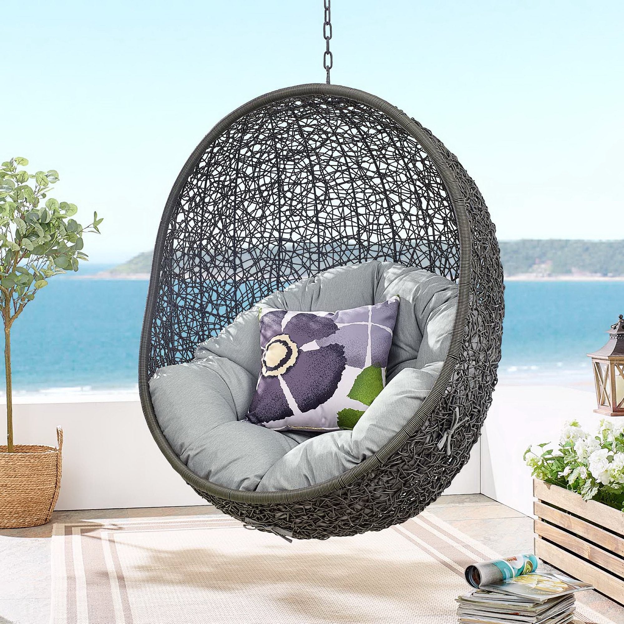 Hide Outdoor Patio Swing Chair With Stand - White Navy