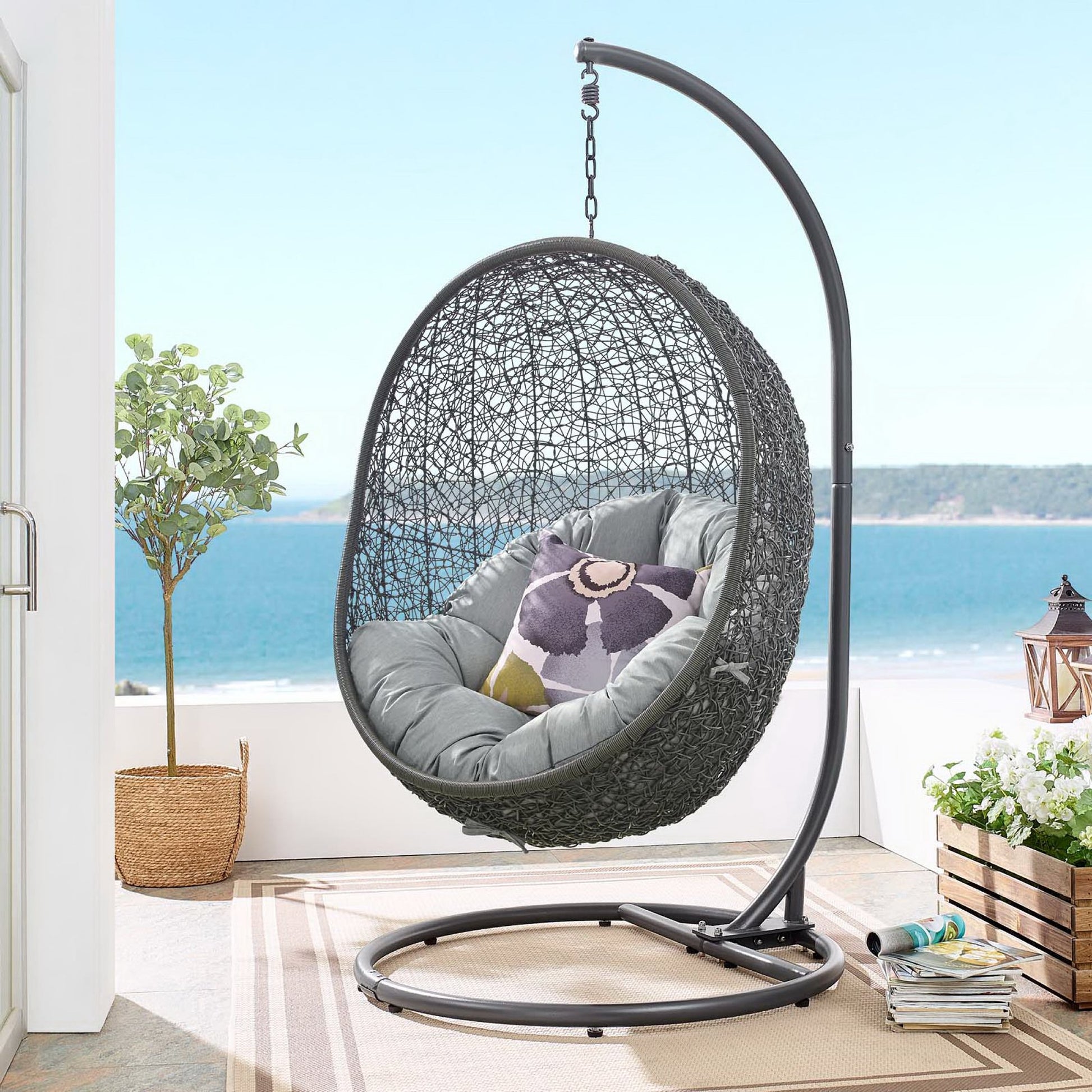 Hide Outdoor Patio Swing Chair With Stand - White Orange