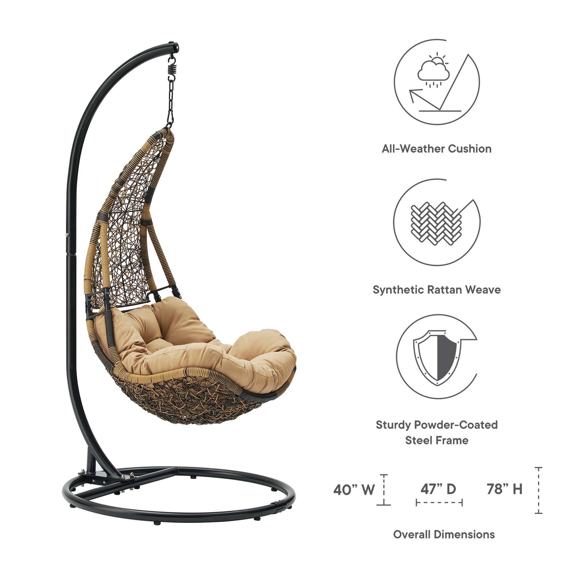 Abate Outdoor Patio Swing Chair With Stand - Gray White