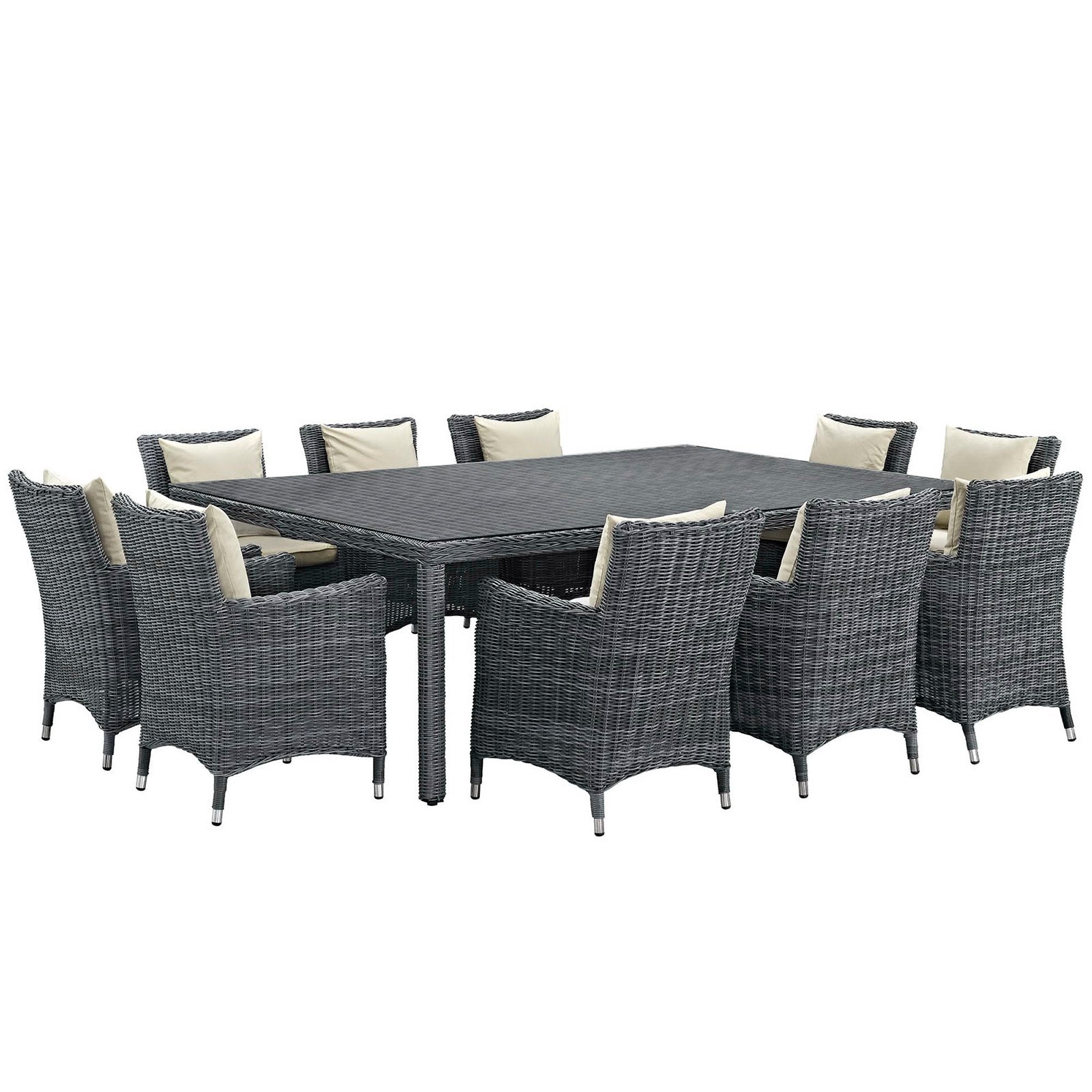 Summon 11 Piece Outdoor Patio Sunbrella® Dining Set - Antique Canvas Beige