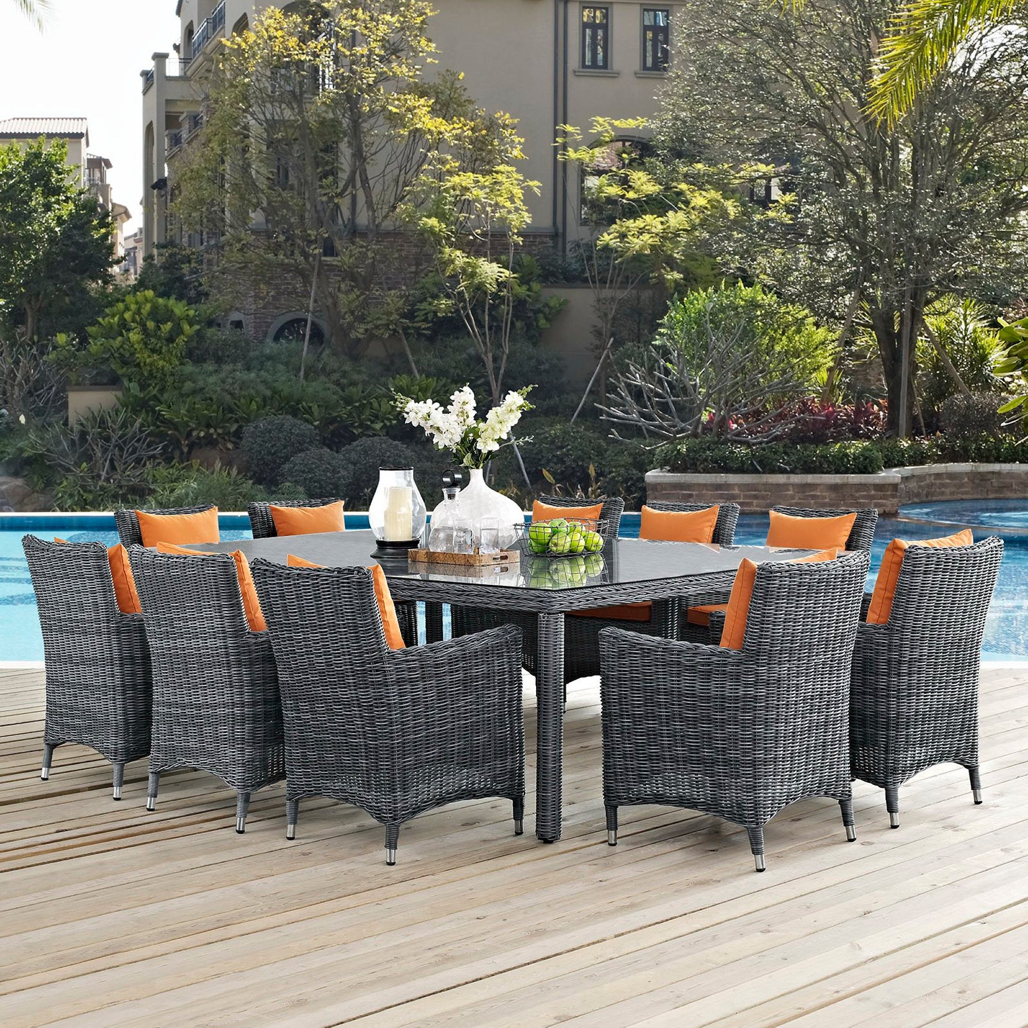 Summon 11 Piece Outdoor Patio Sunbrella® Dining Set