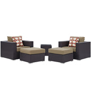 Convene 5 Piece Outdoor Patio Sectional Set - Espresso Mocha
