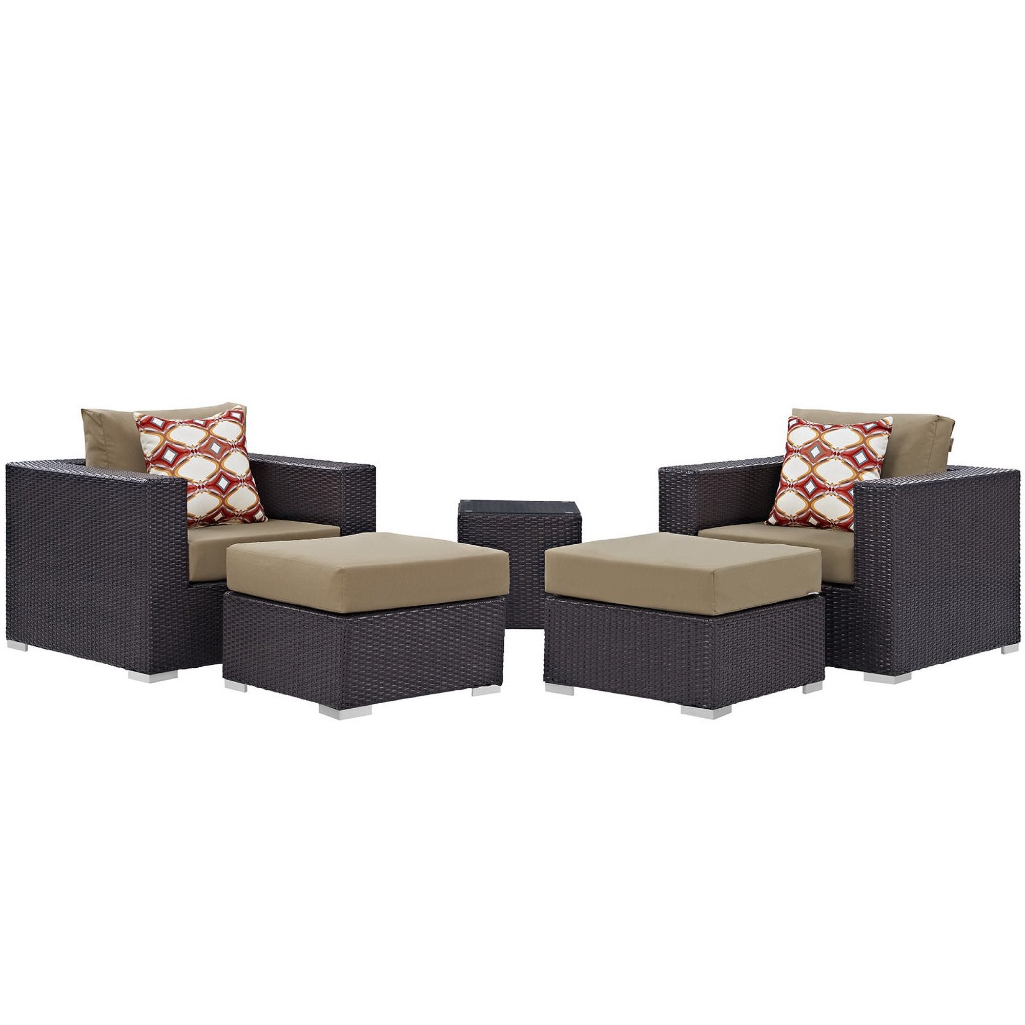 Convene 5 Piece Outdoor Patio Sectional Set - Espresso Mocha