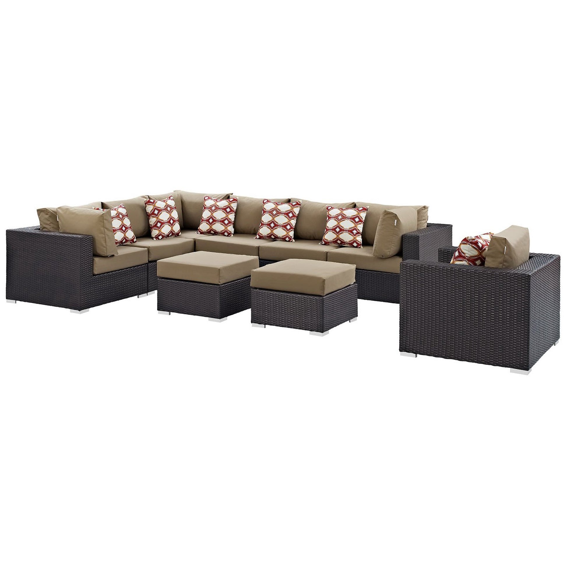Convene 9 Piece Outdoor Sectional Set - Espresso Mocha