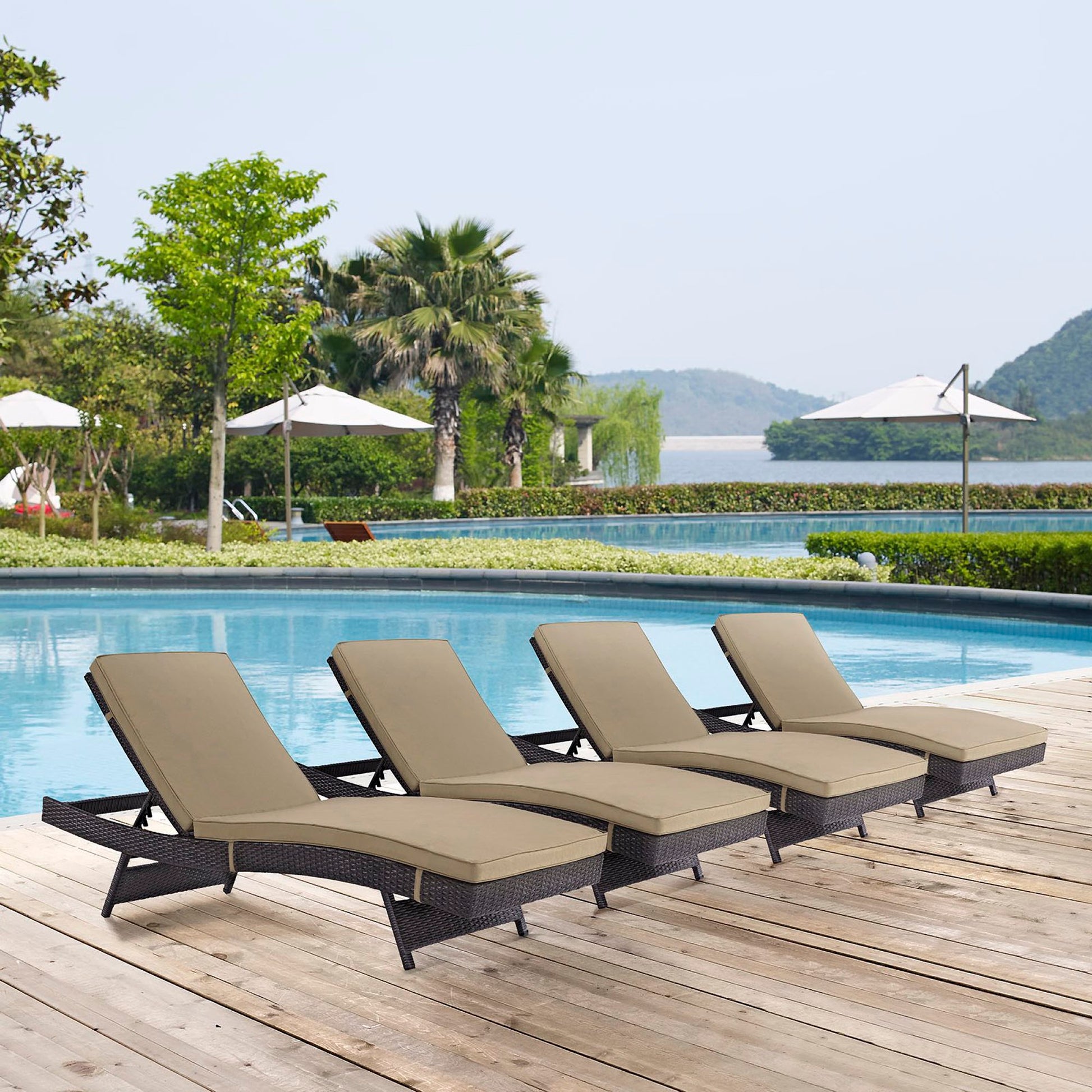 Convene Chaise Outdoor Patio Set of 4 - Espresso Turquoise