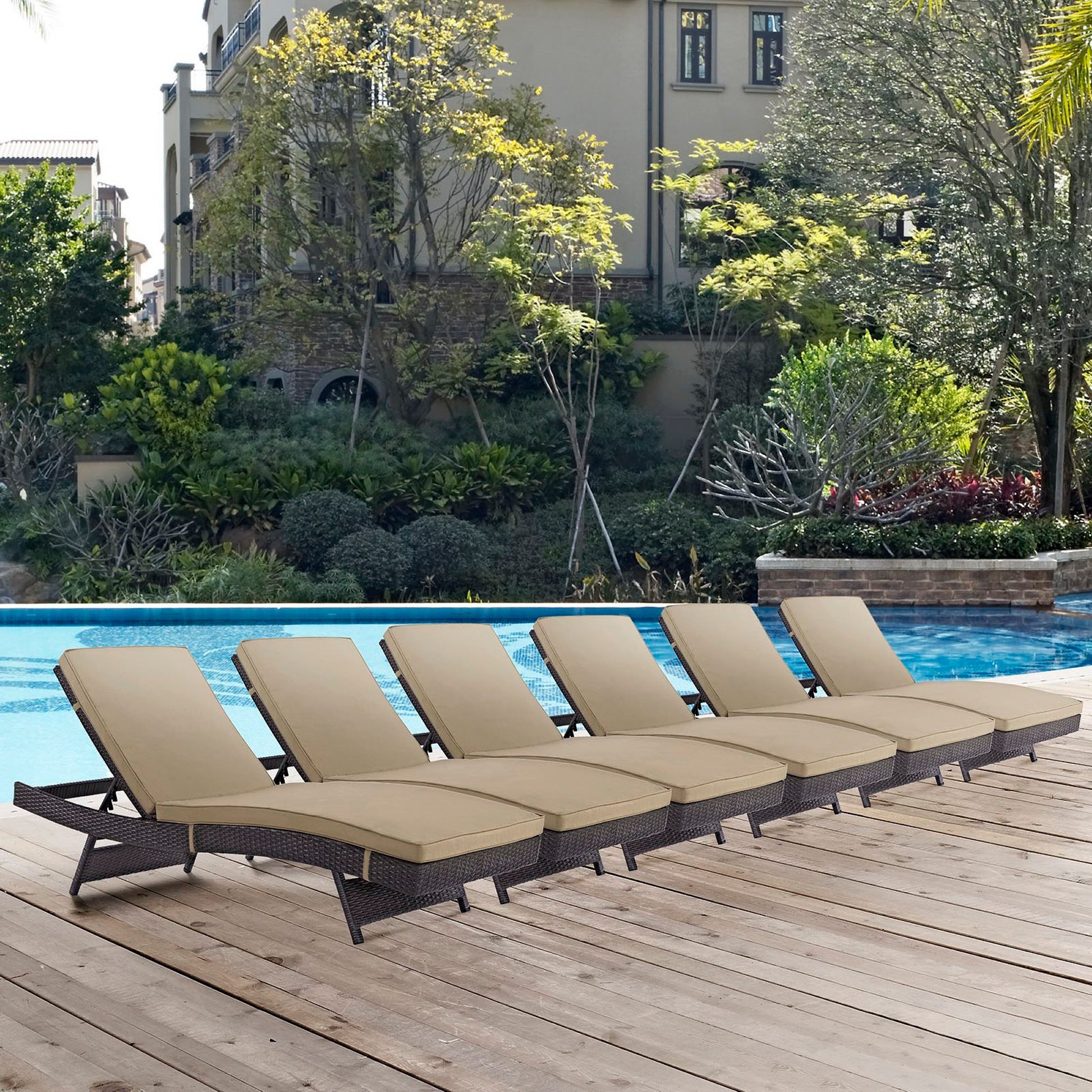 Convene Chaise Outdoor Patio Set of 6 - Espresso Turquoise