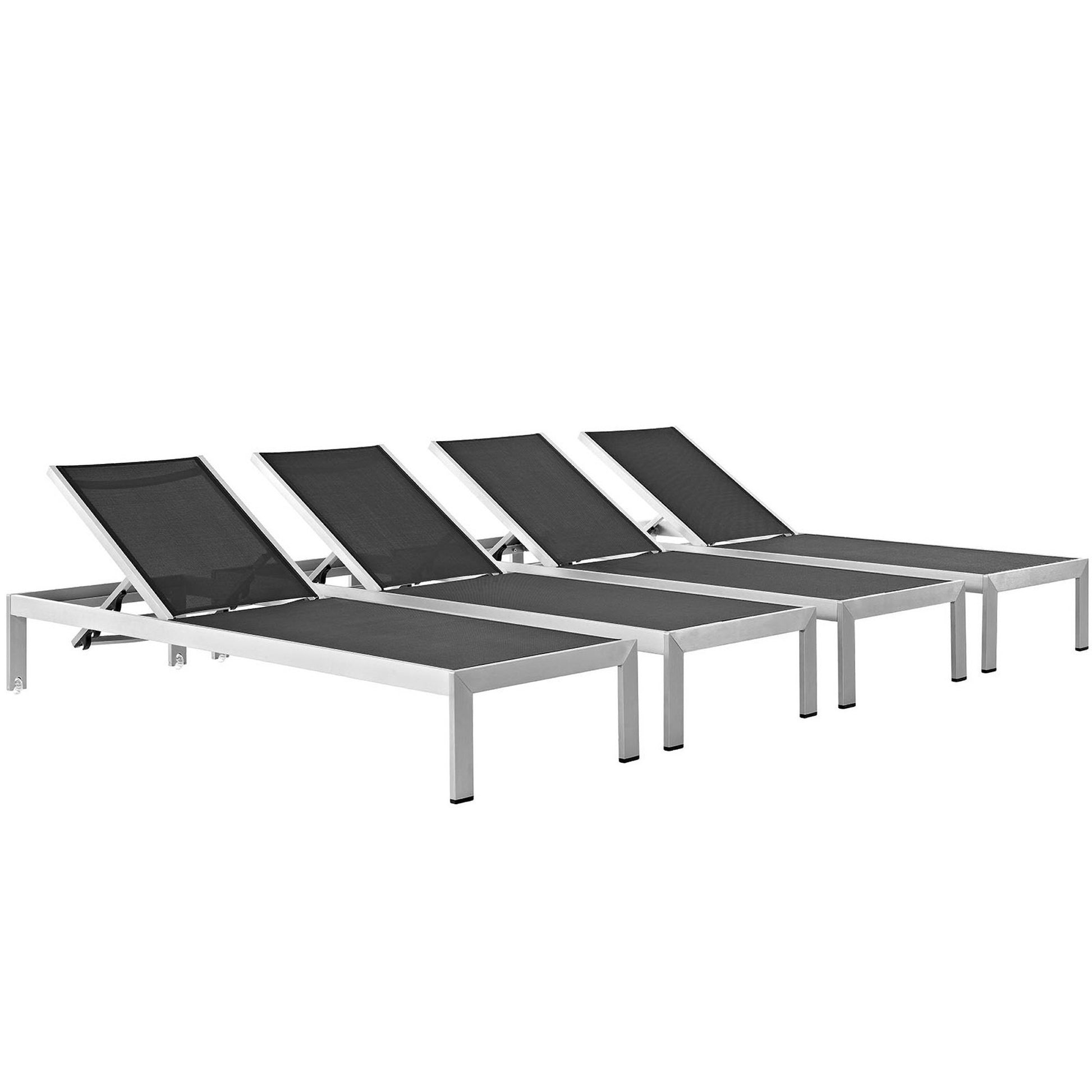 Shore Chaise Outdoor Patio Aluminum Set of 4 - Silver Black