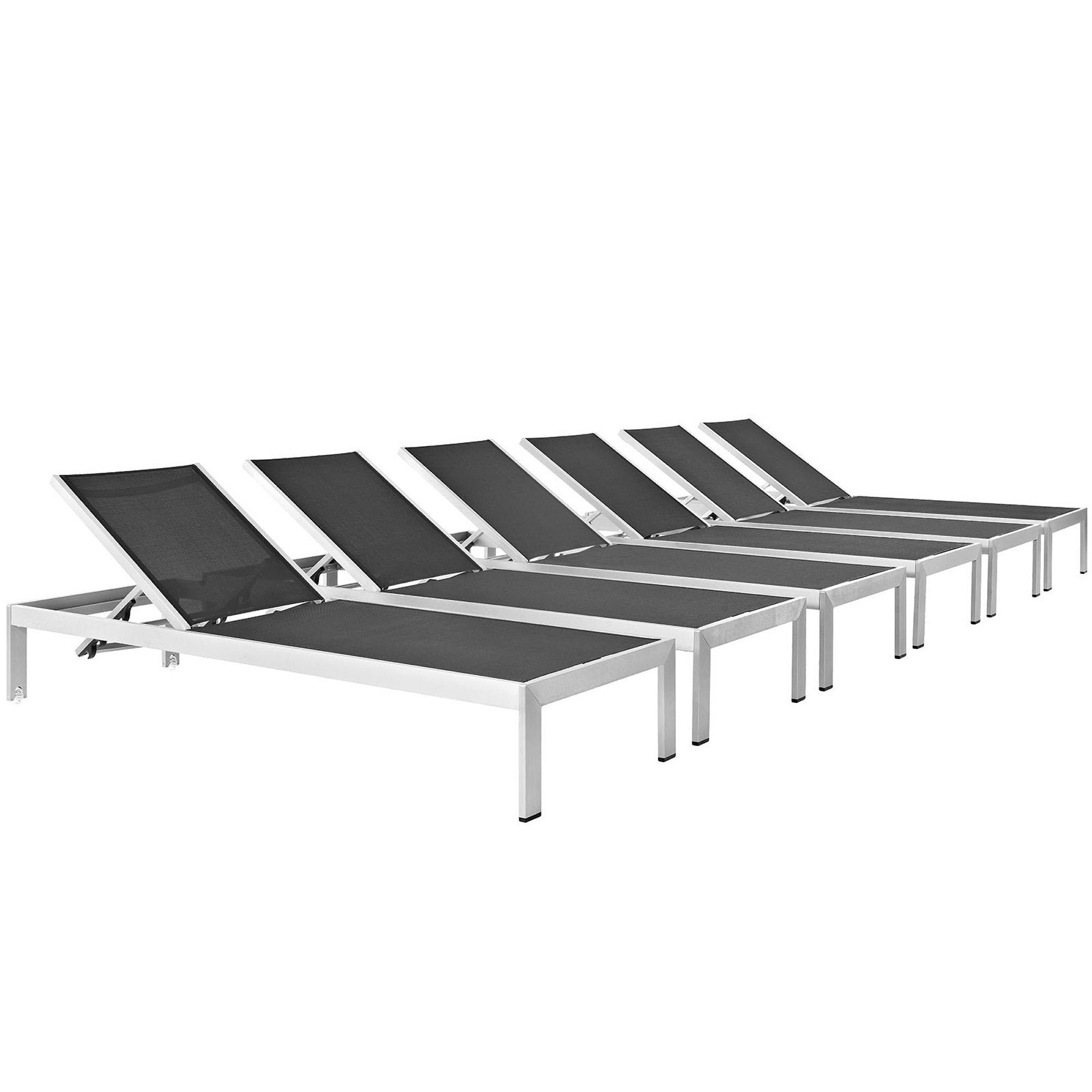Shore Chaise Outdoor Patio Aluminum Set of 6 - Silver Black
