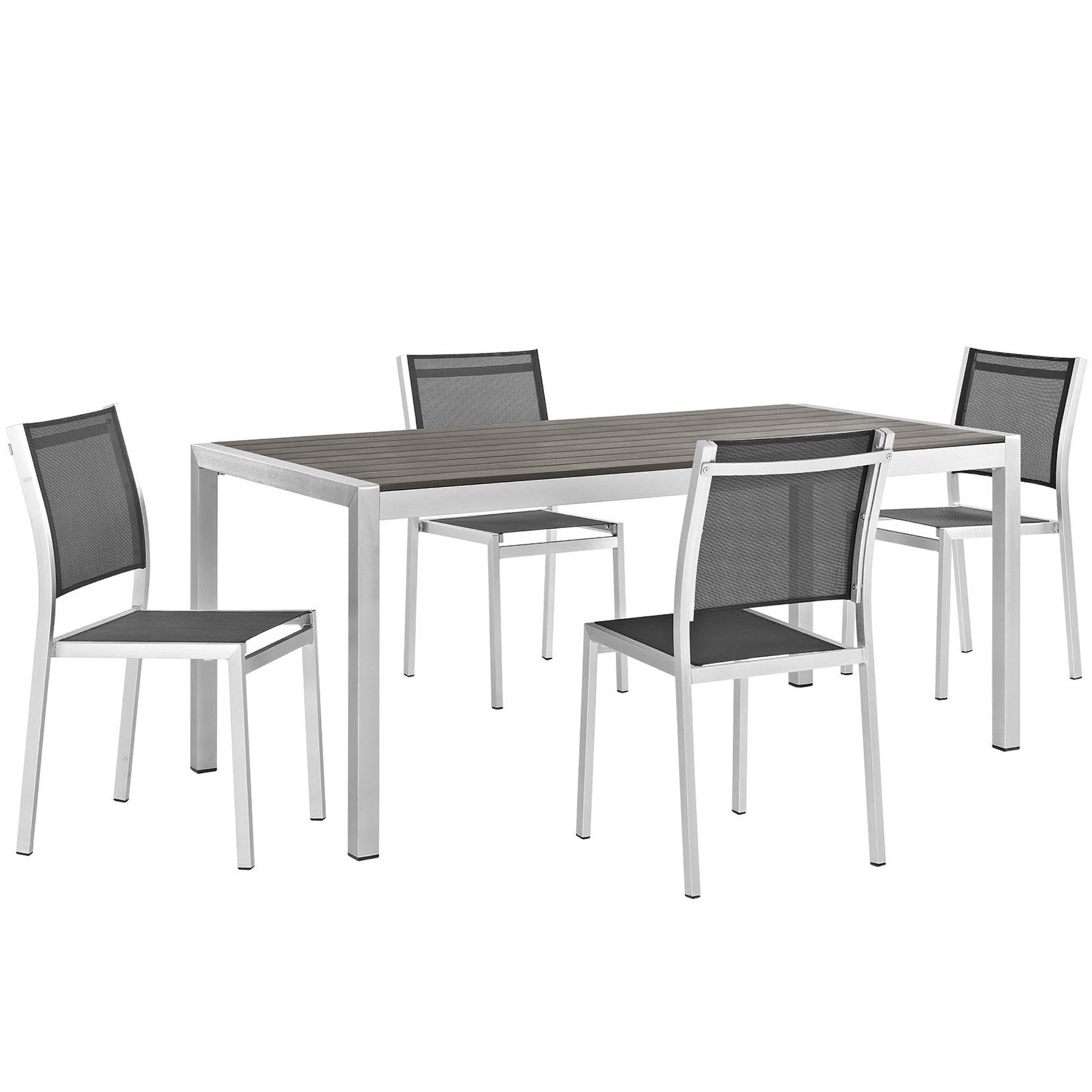 Shore 5 Piece Outdoor Patio Aluminum Dining Set - Silver Black