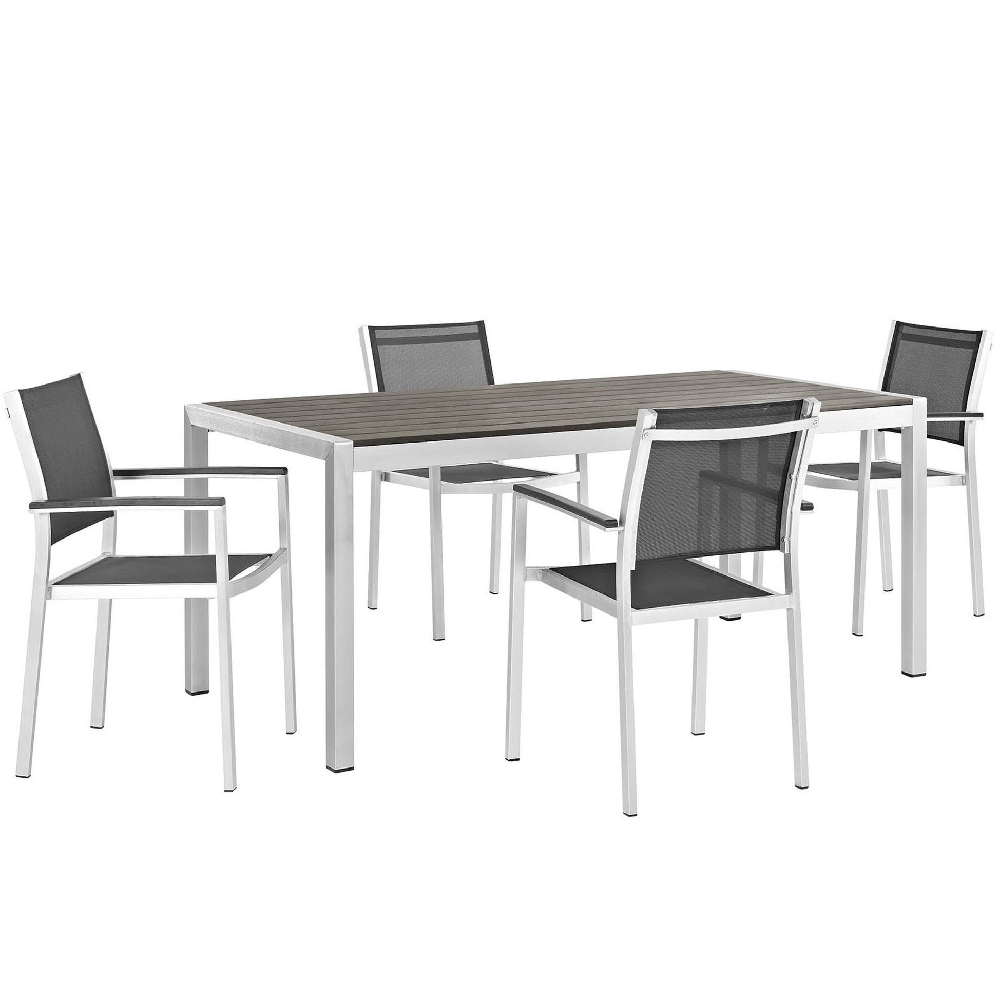 Shore 5 Piece Outdoor Patio Aluminum Dining Set - Silver Black