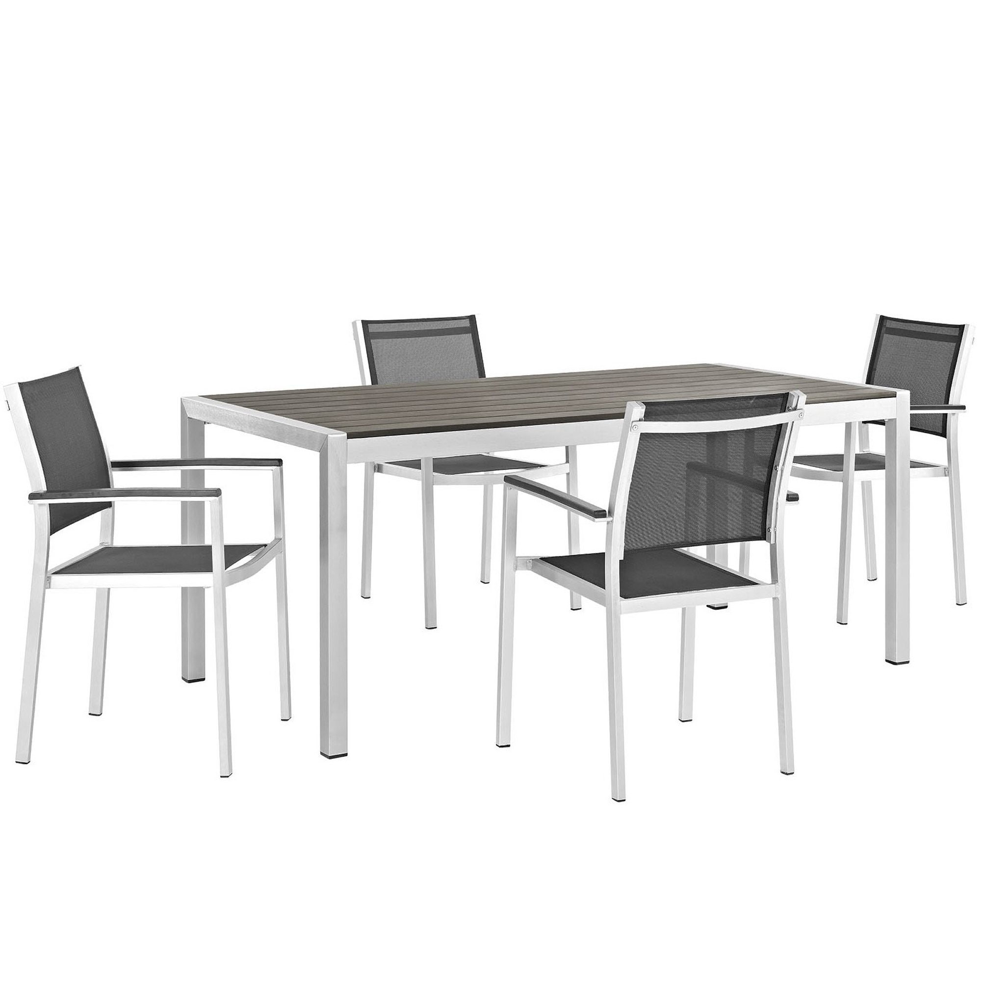 Shore 5 Piece Outdoor Patio Aluminum Dining Set - Silver Black