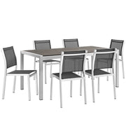Shore 7 Piece Outdoor Patio Aluminum Dining Set - Silver Black