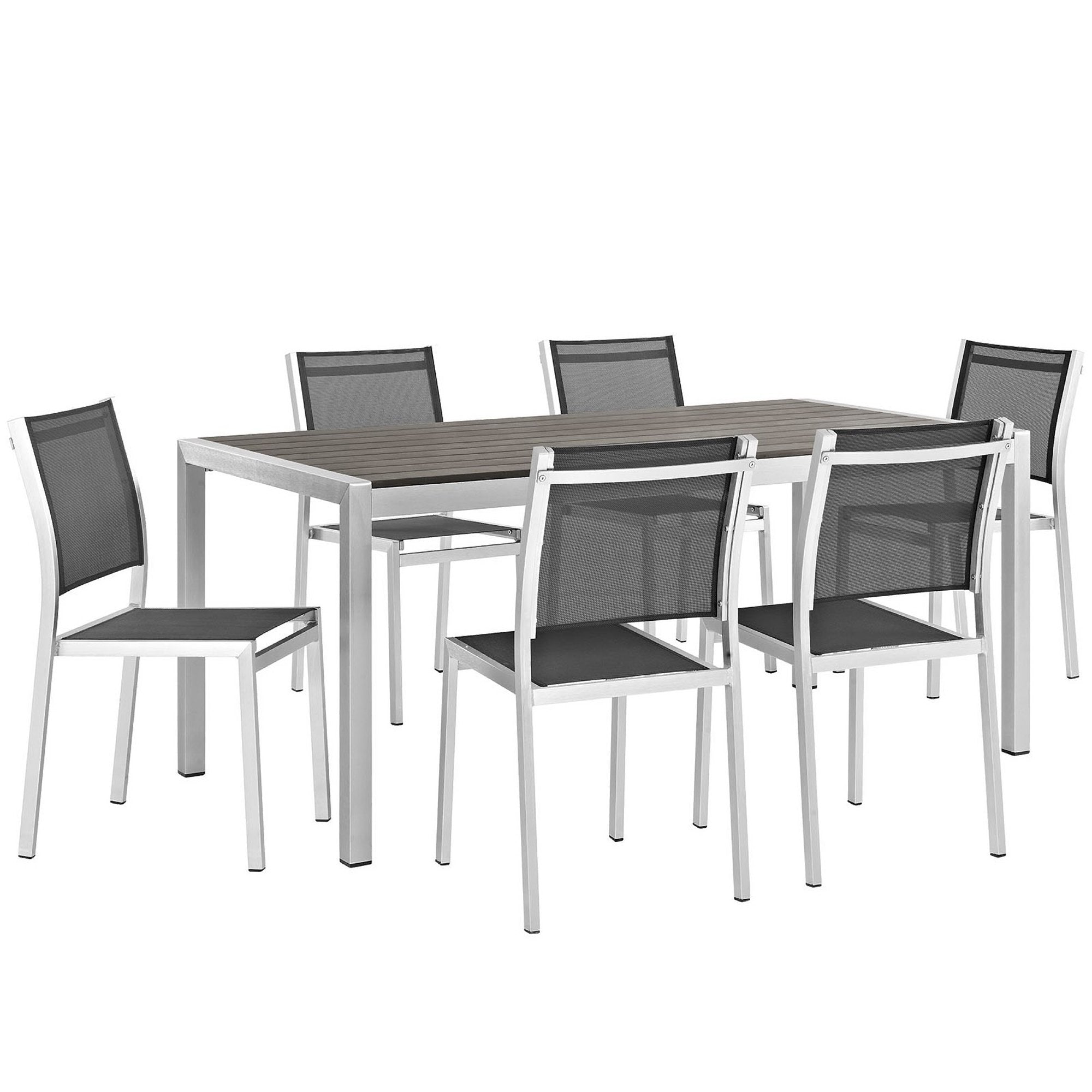 Shore 7 Piece Outdoor Patio Aluminum Dining Set - Silver Black