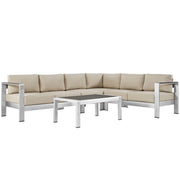 Shore 5 Piece Outdoor Aluminum Sectional Sofa Set - Silver Beige