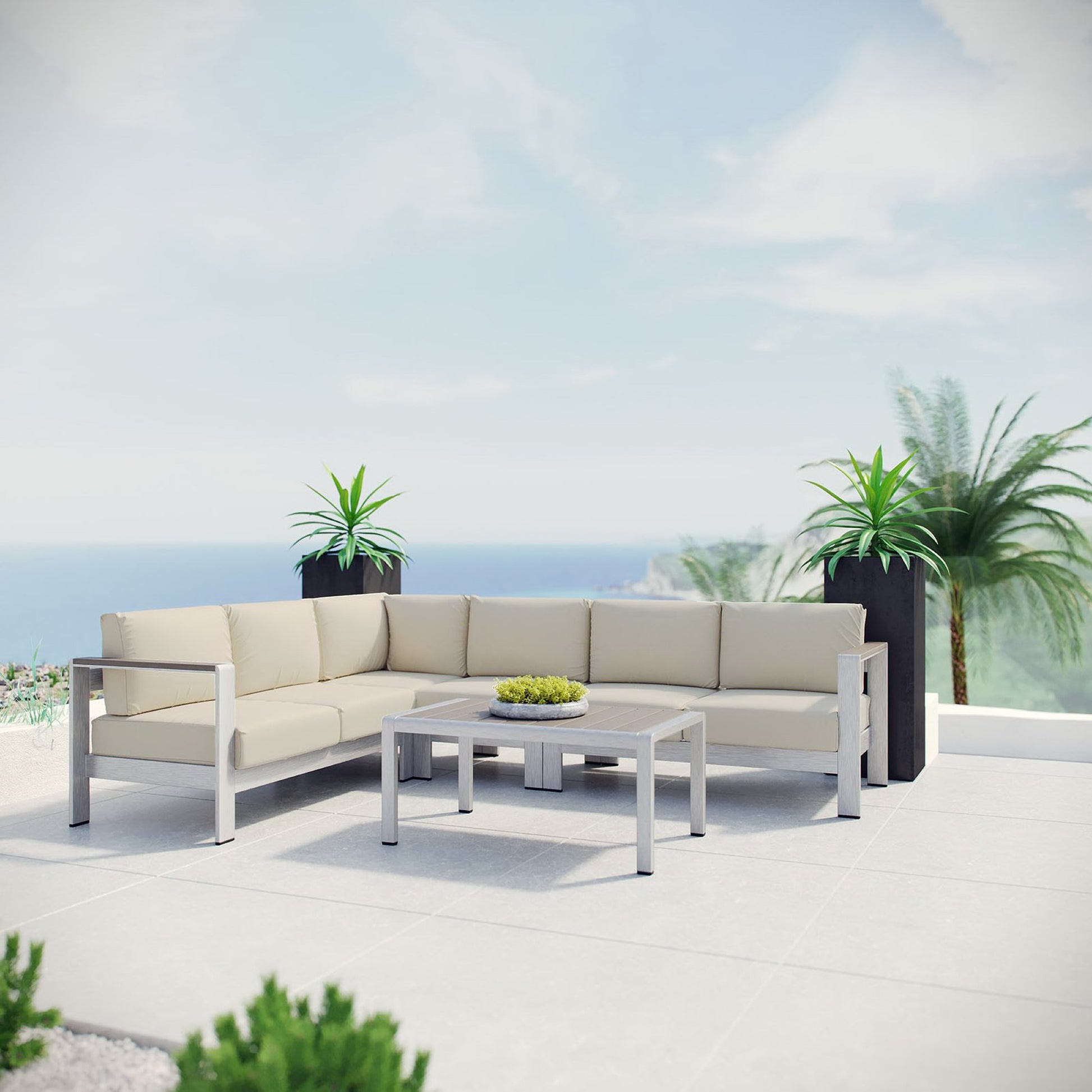 Shore 5 Piece Outdoor Aluminum Sectional Sofa Set
