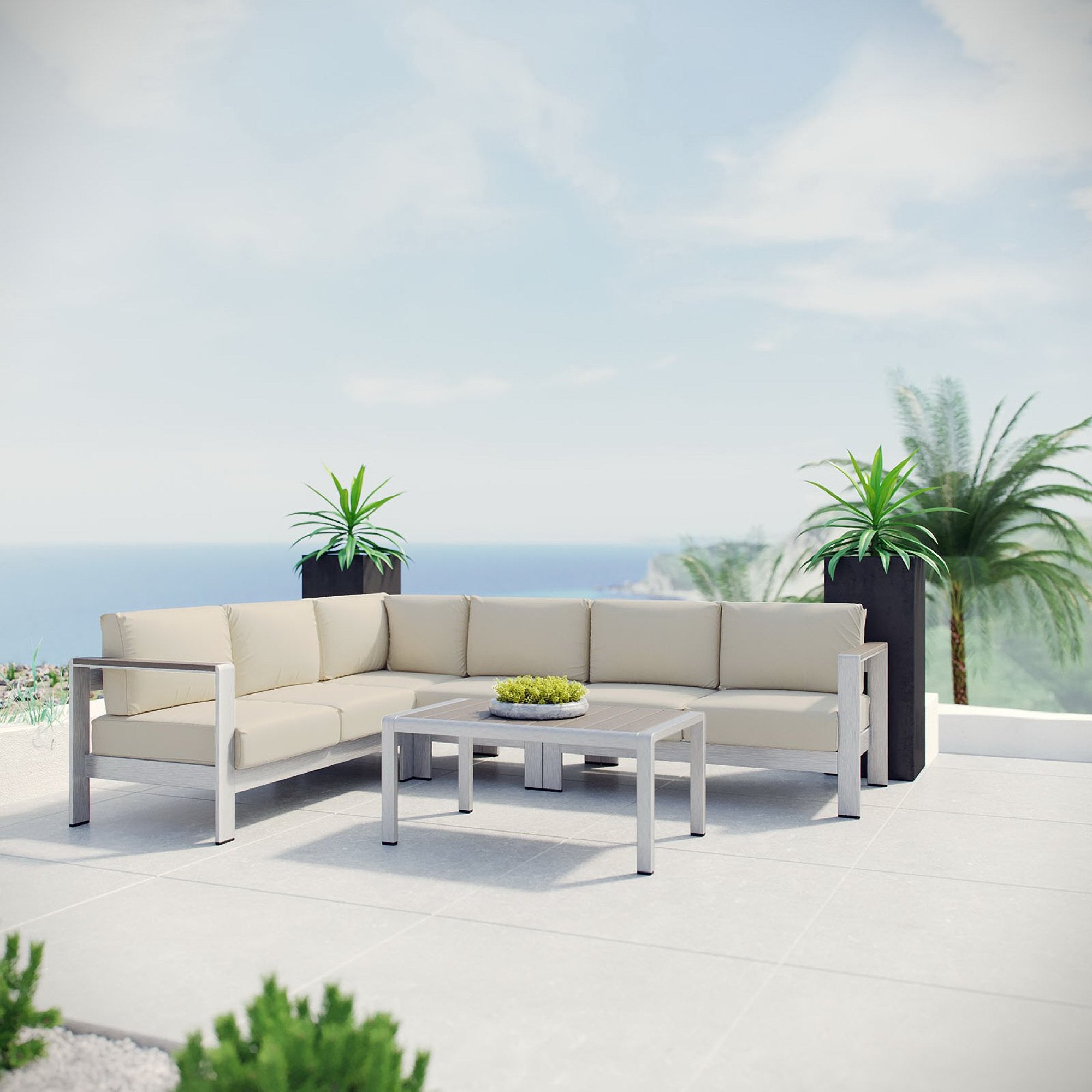 Shore 5 Piece Outdoor Aluminum Sectional Sofa Set