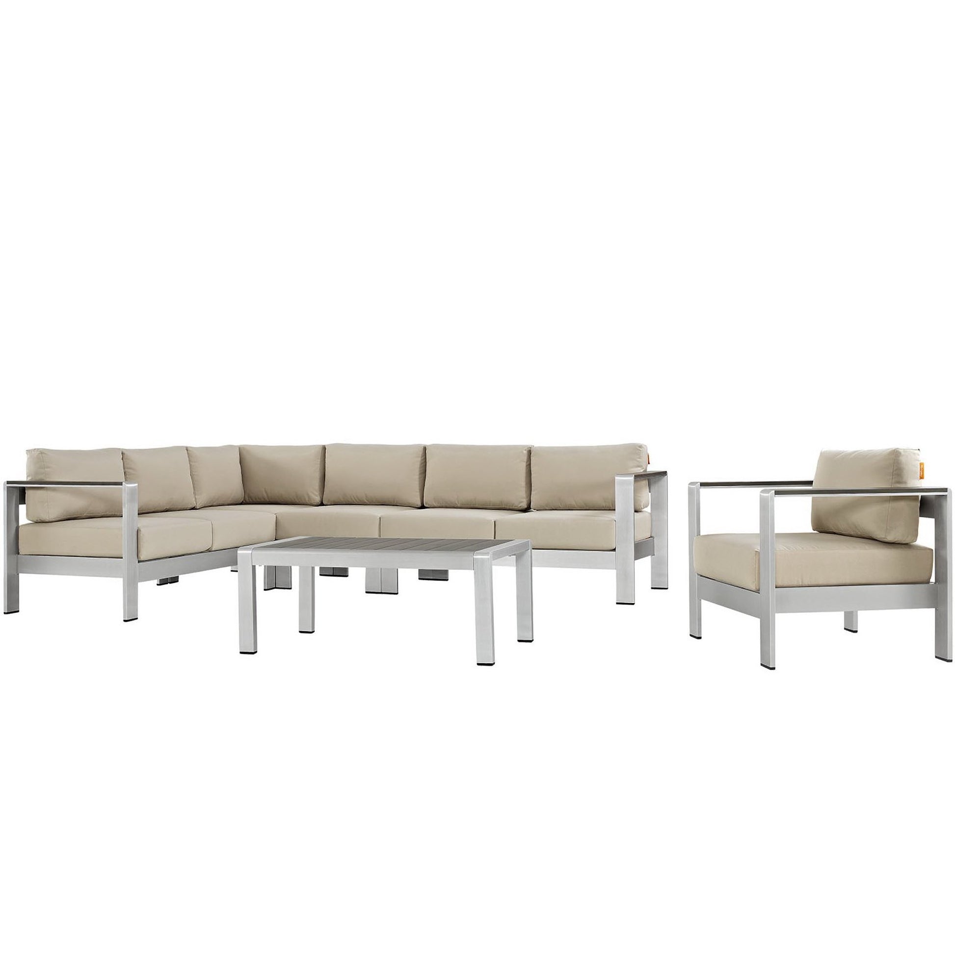 Shore 6 Piece Outdoor Aluminum Sectional Sofa Set - Silver Beige