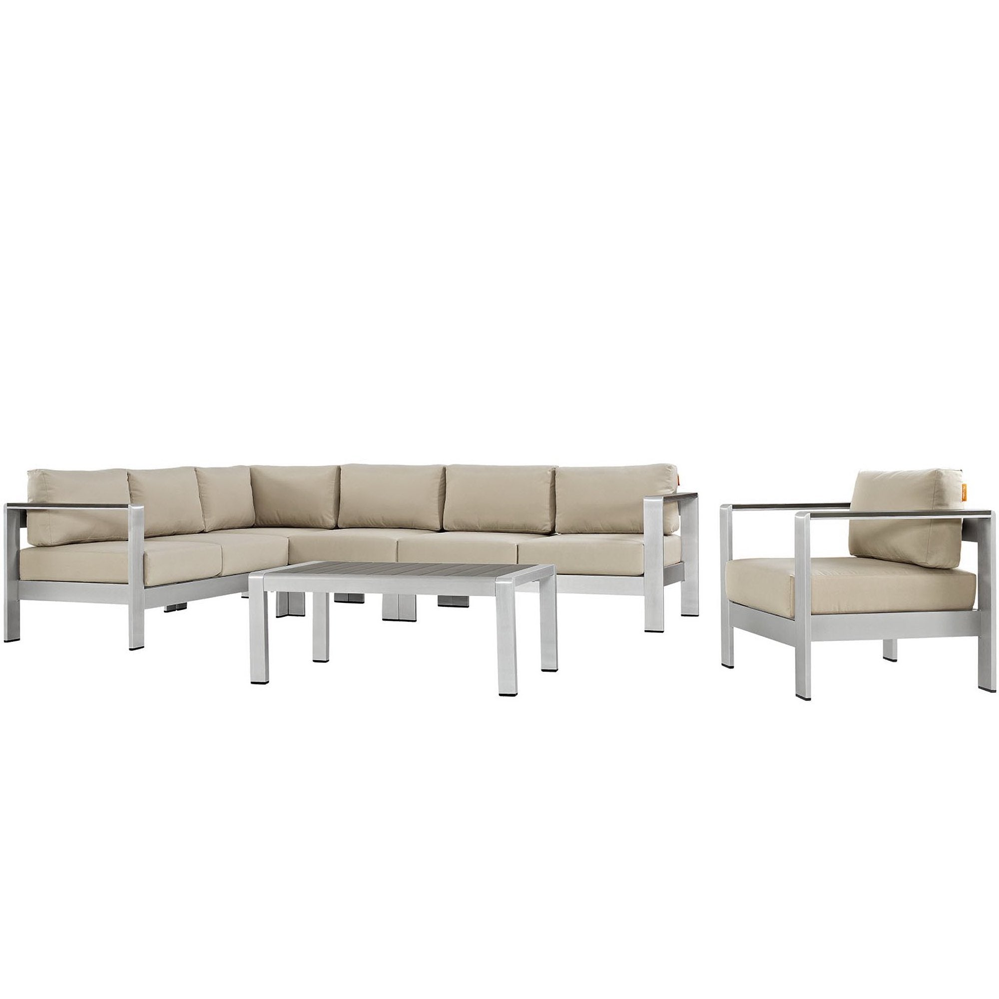 Shore 6 Piece Outdoor Aluminum Sectional Sofa Set - Silver Beige