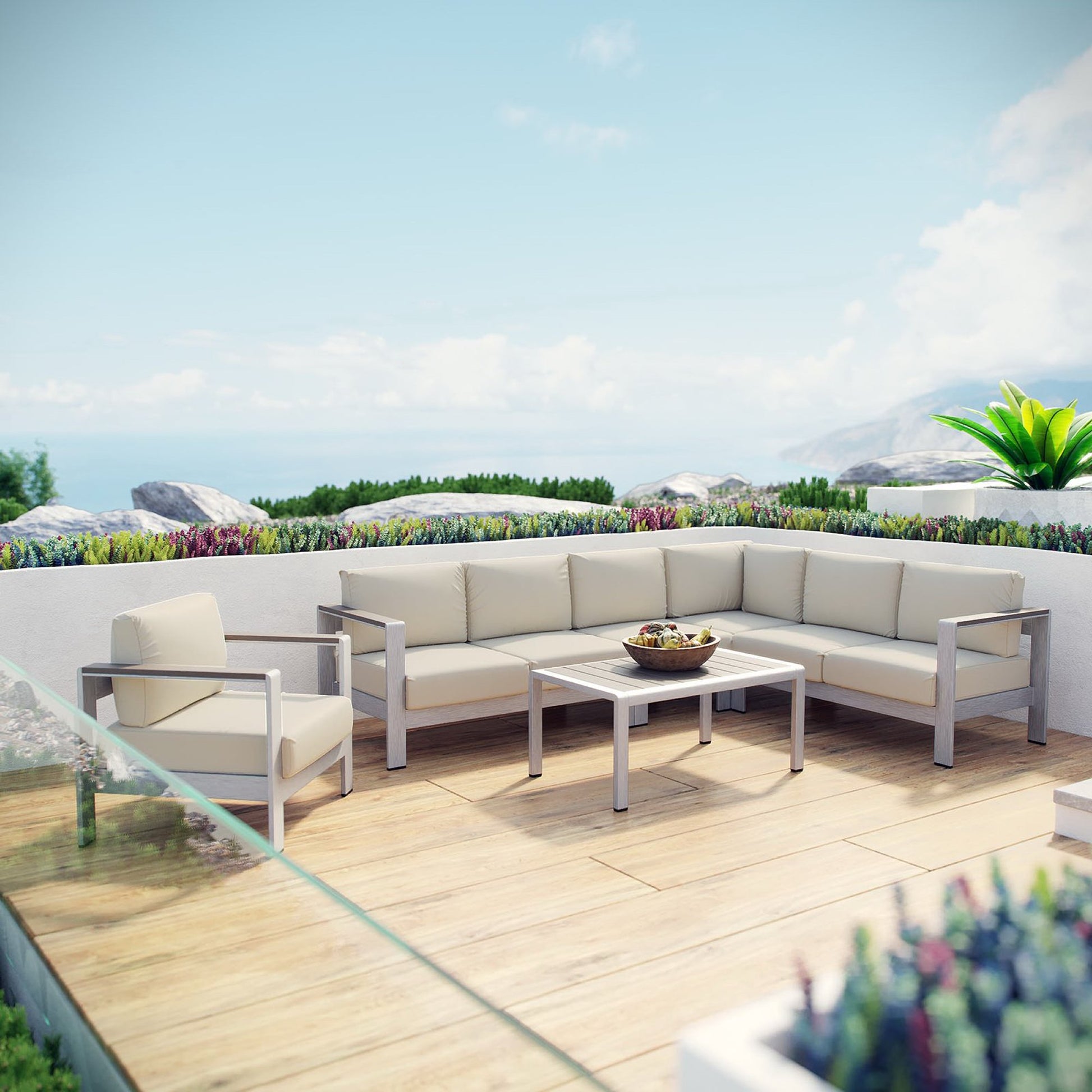 Shore 6 Piece Outdoor Aluminum Sectional Sofa Set
