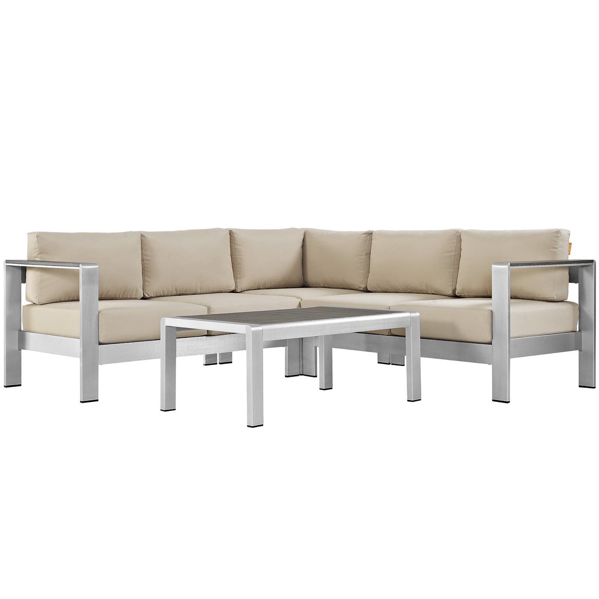 Shore 4 Piece Outdoor Aluminum Sectional Sofa Set - Silver Beige