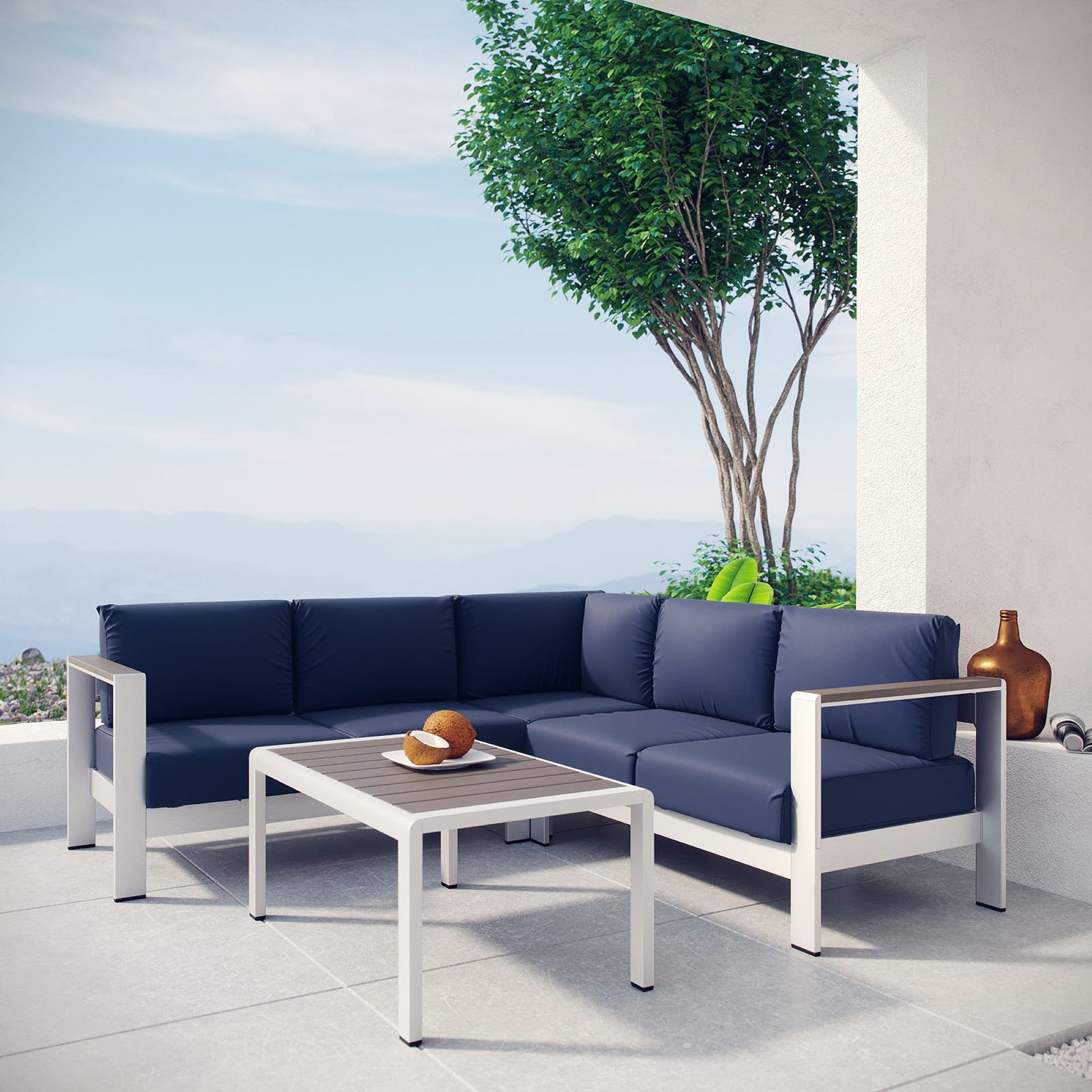 Shore 4 Piece Outdoor Aluminum Sectional Sofa Set