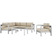 Shore 5 Piece Outdoor Aluminum Sectional Sofa Set - Silver Beige