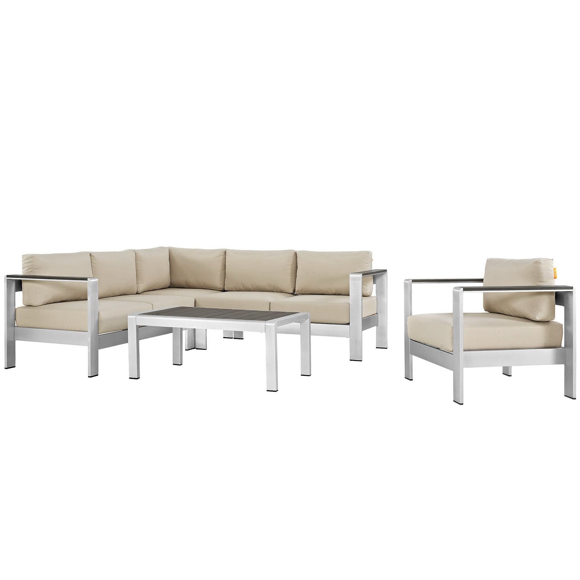 Shore 5 Piece Outdoor Aluminum Sectional Sofa Set - Silver Beige