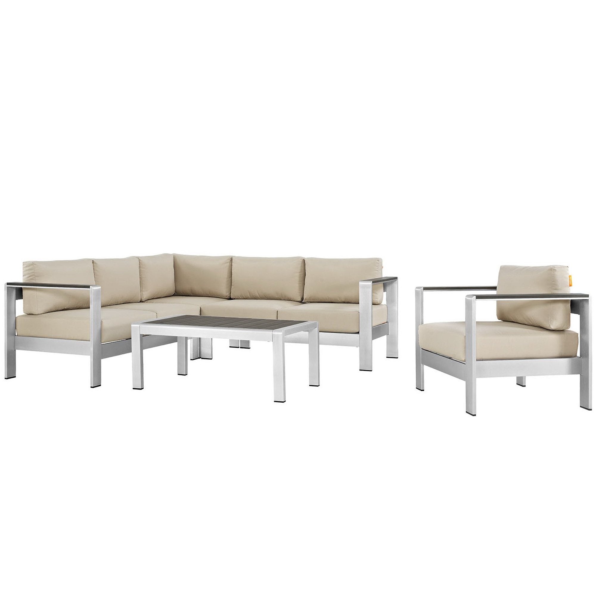 Shore 5 Piece Outdoor Aluminum Sectional Sofa Set - Silver Beige