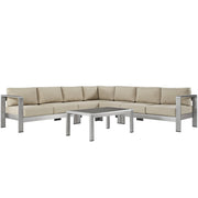 Shore 6 Piece Outdoor Aluminum Sectional Sofa Set - Silver Beige