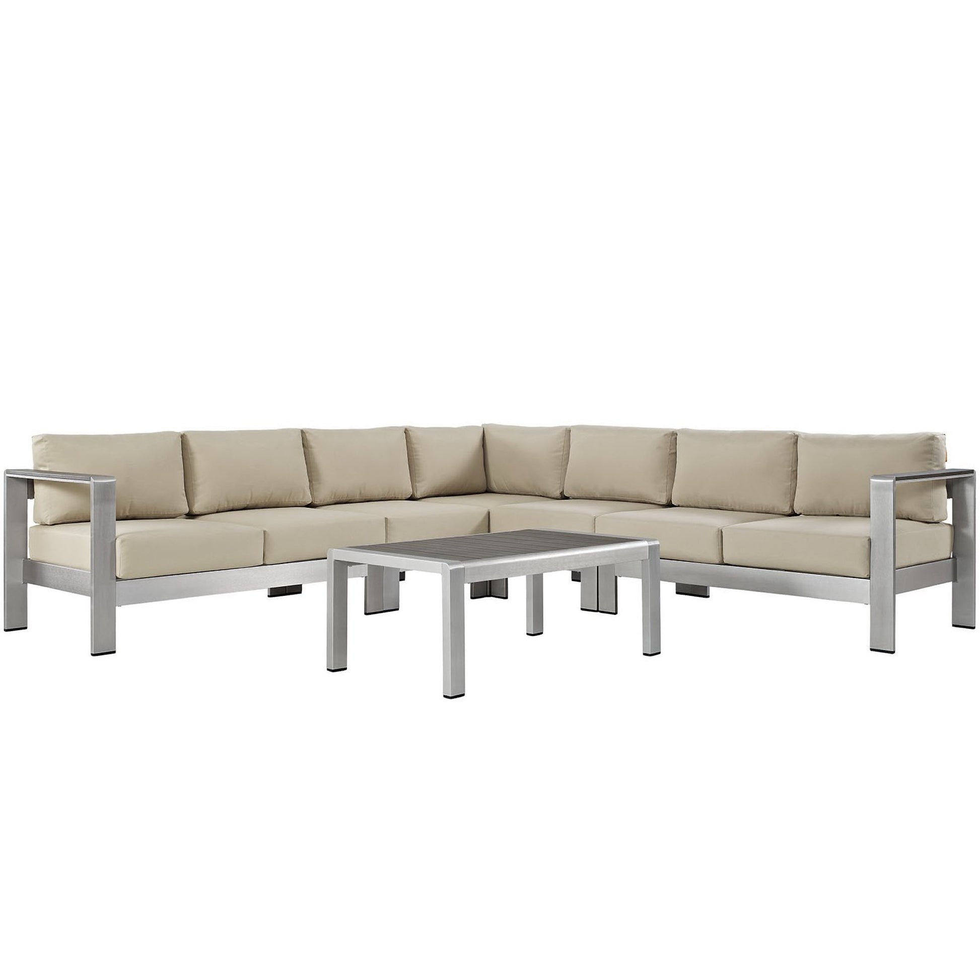 Shore 6 Piece Outdoor Aluminum Sectional Sofa Set - Silver Beige
