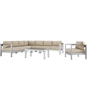 Shore 7 Piece Outdoor Aluminum Sectional Sofa Set - Silver Beige
