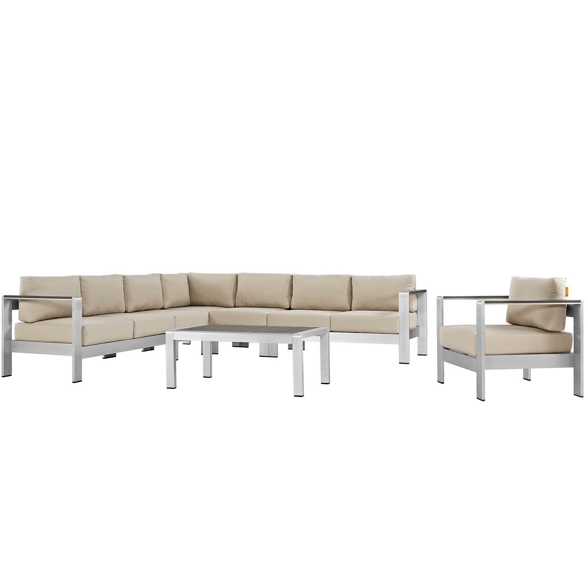 Shore 7 Piece Outdoor Aluminum Sectional Sofa Set - Silver Beige