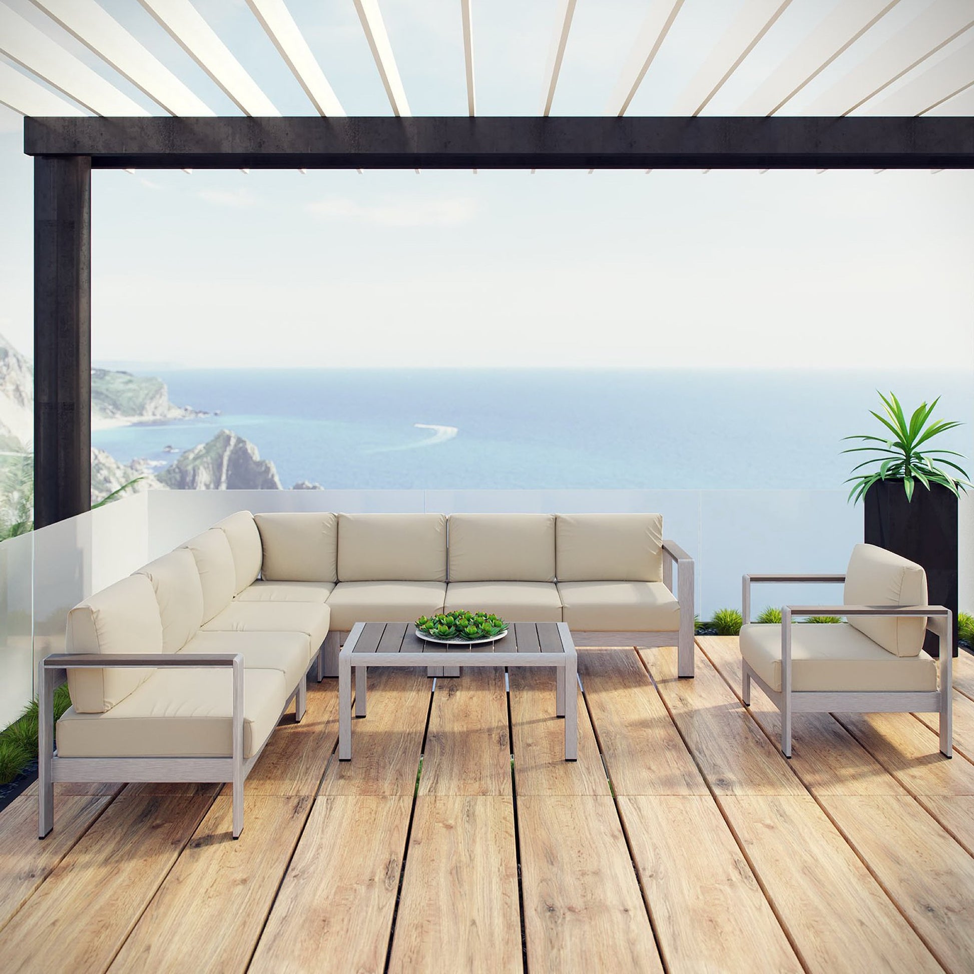 Shore 7 Piece Outdoor Aluminum Sectional Sofa Set