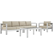 Shore 4 Piece Outdoor Aluminum Sectional Sofa Set - Silver Beige