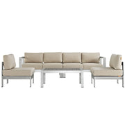 Shore 5 Piece Outdoor Aluminum Sectional Sofa Set - Silver Beige