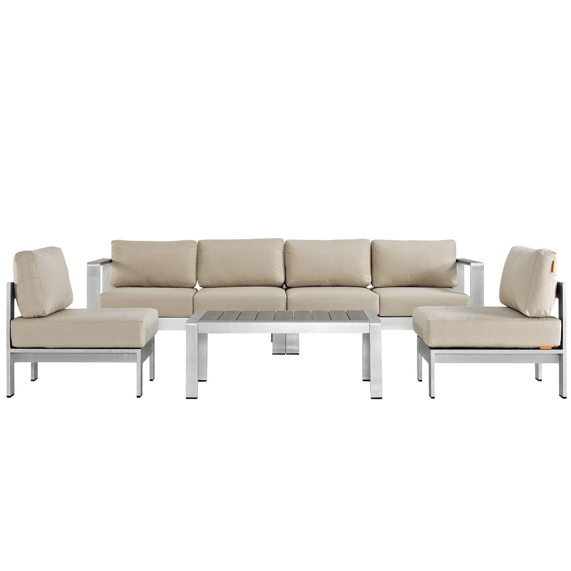 Shore 5 Piece Outdoor Aluminum Sectional Sofa Set - Silver Beige