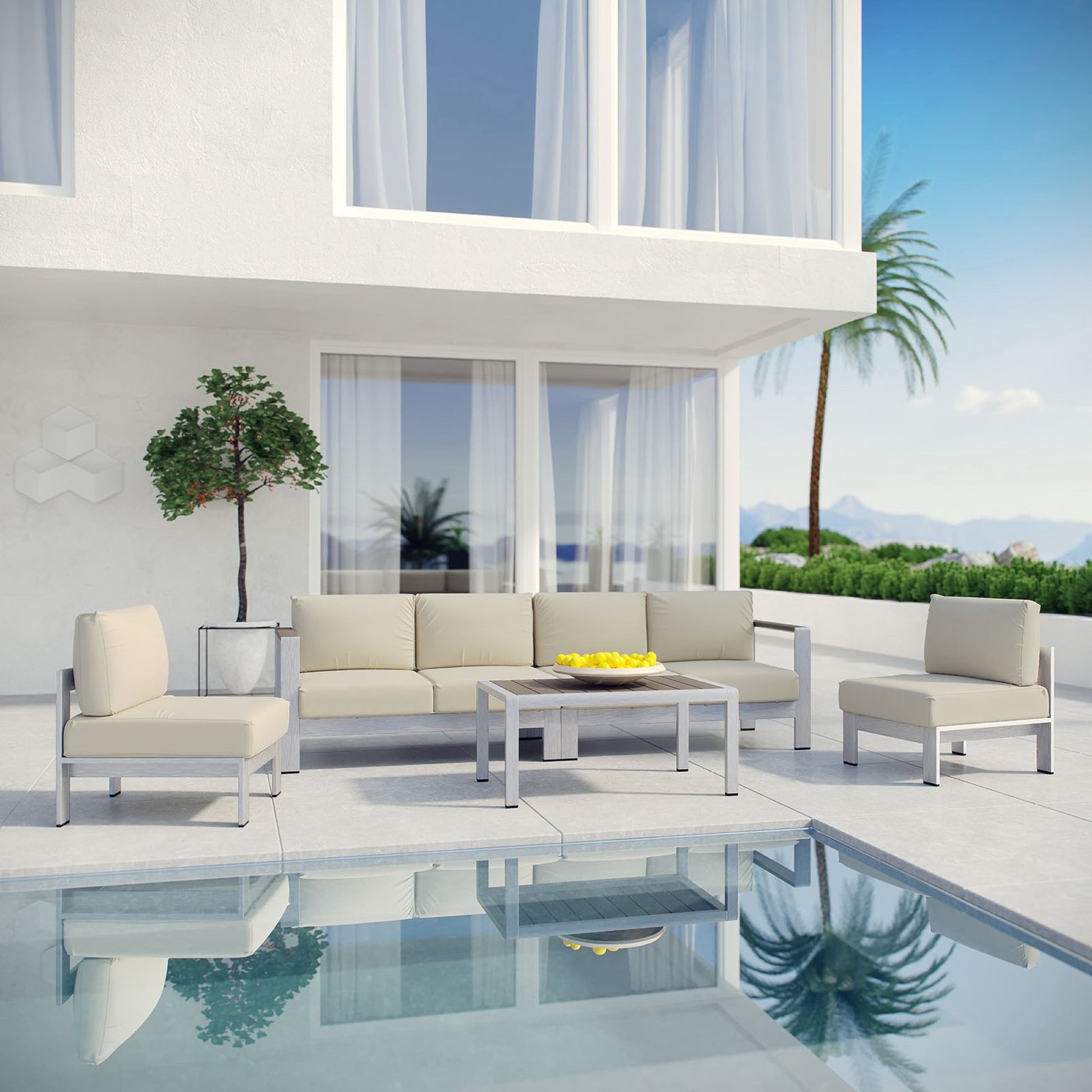 Shore 5 Piece Outdoor Aluminum Sectional Sofa Set