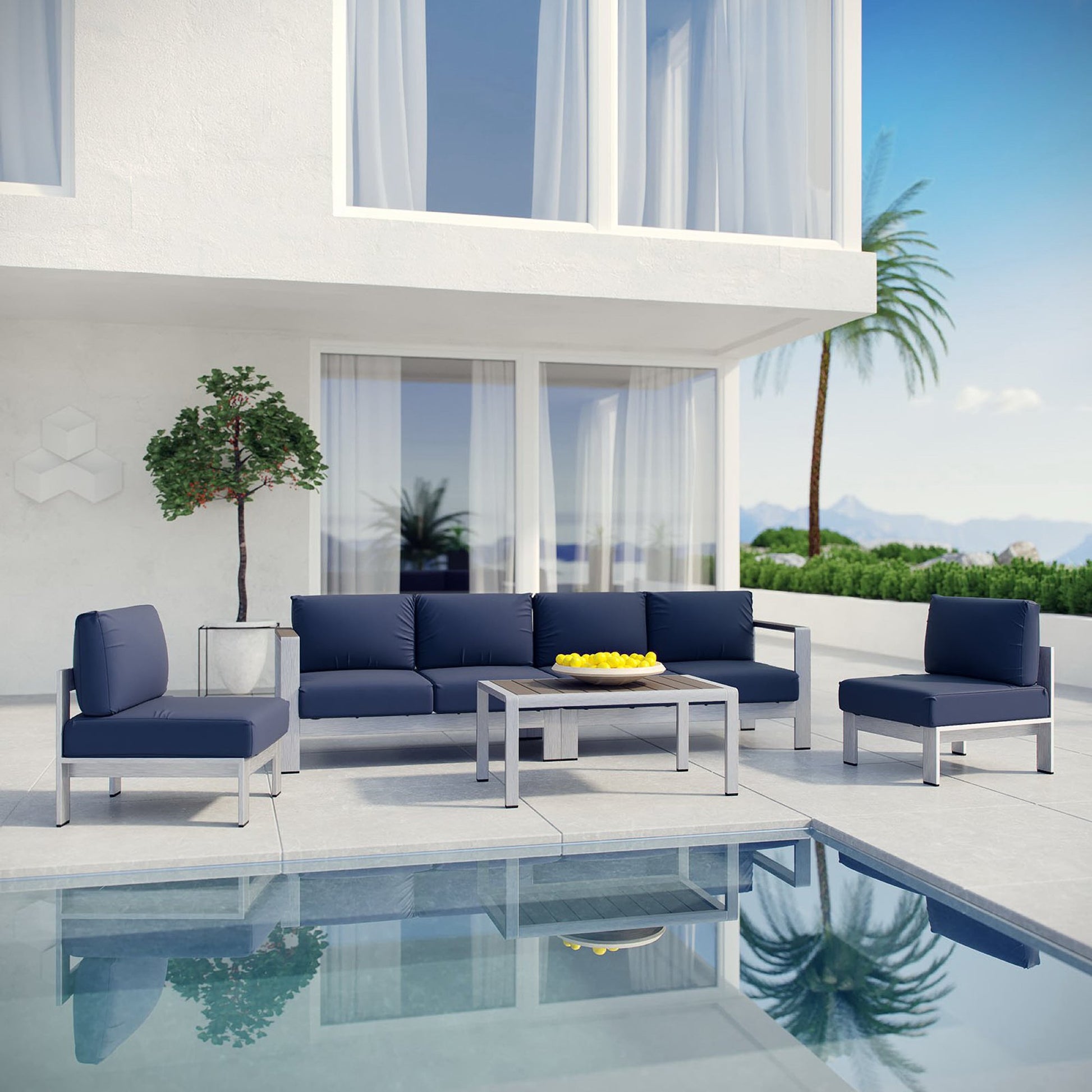 Shore 5 Piece Outdoor Aluminum Sectional Sofa Set