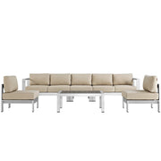 Shore 6 Piece Outdoor Aluminum Sectional Sofa Set - Silver Beige
