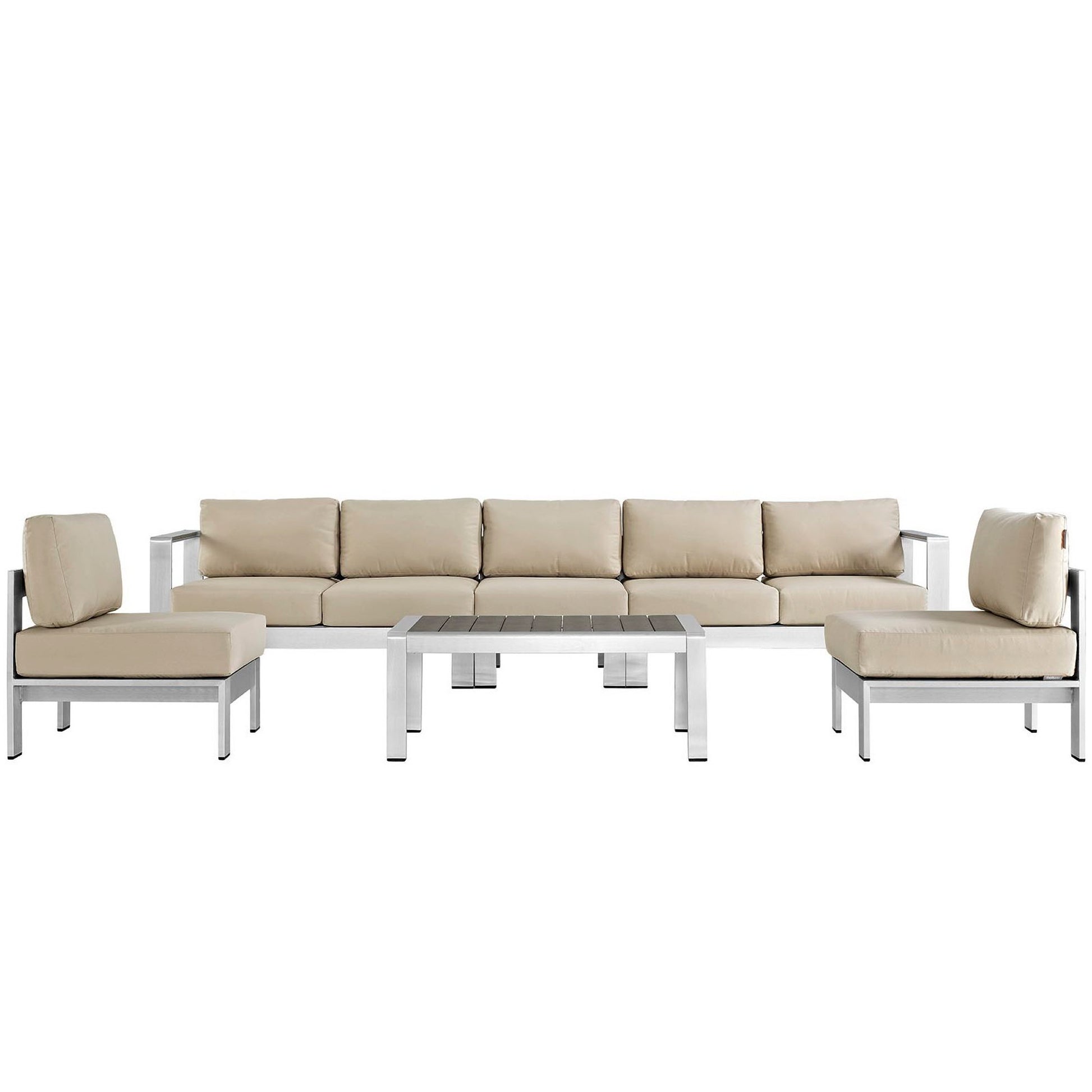Shore 6 Piece Outdoor Aluminum Sectional Sofa Set - Silver Beige