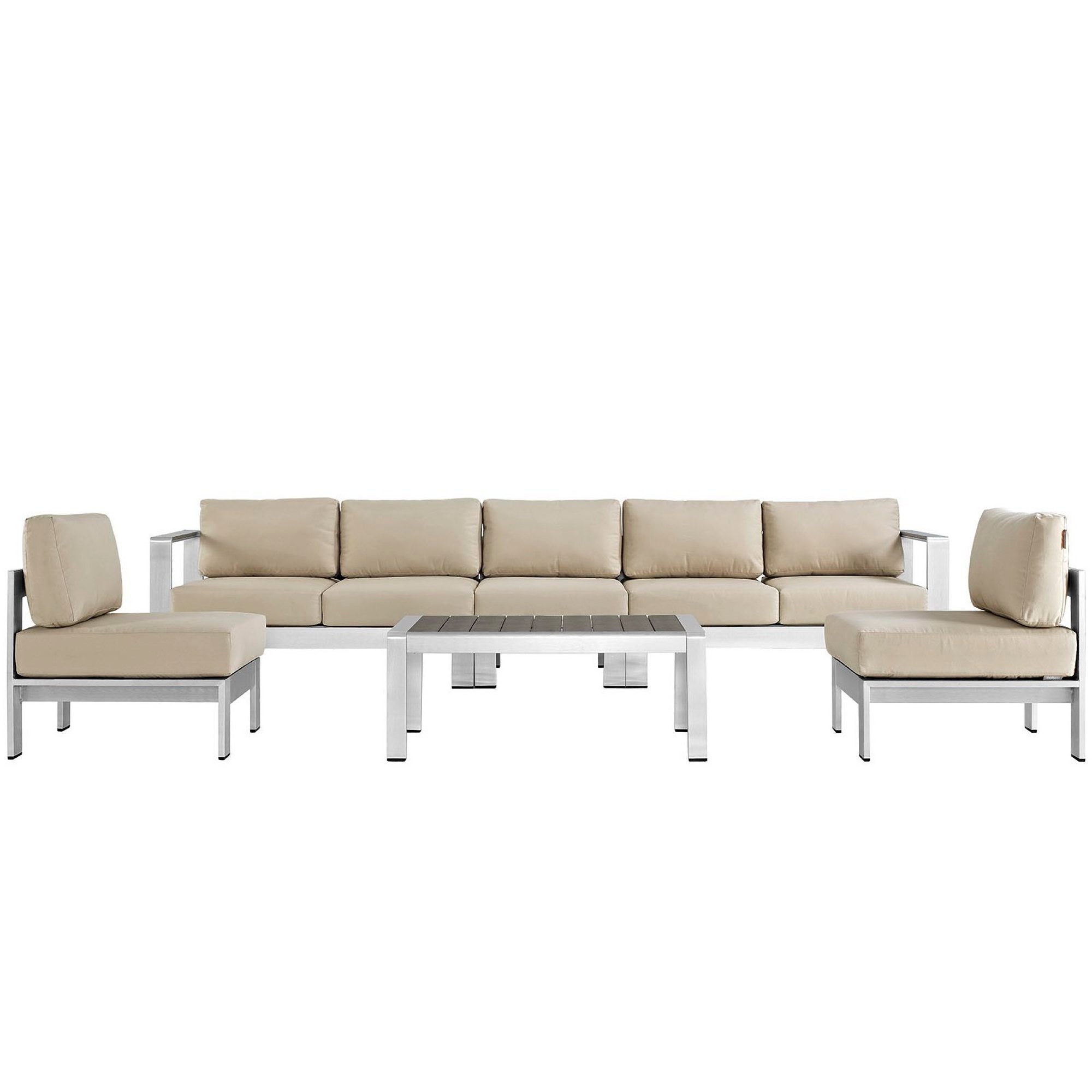 Shore 6 Piece Outdoor Aluminum Sectional Sofa Set - Silver Beige