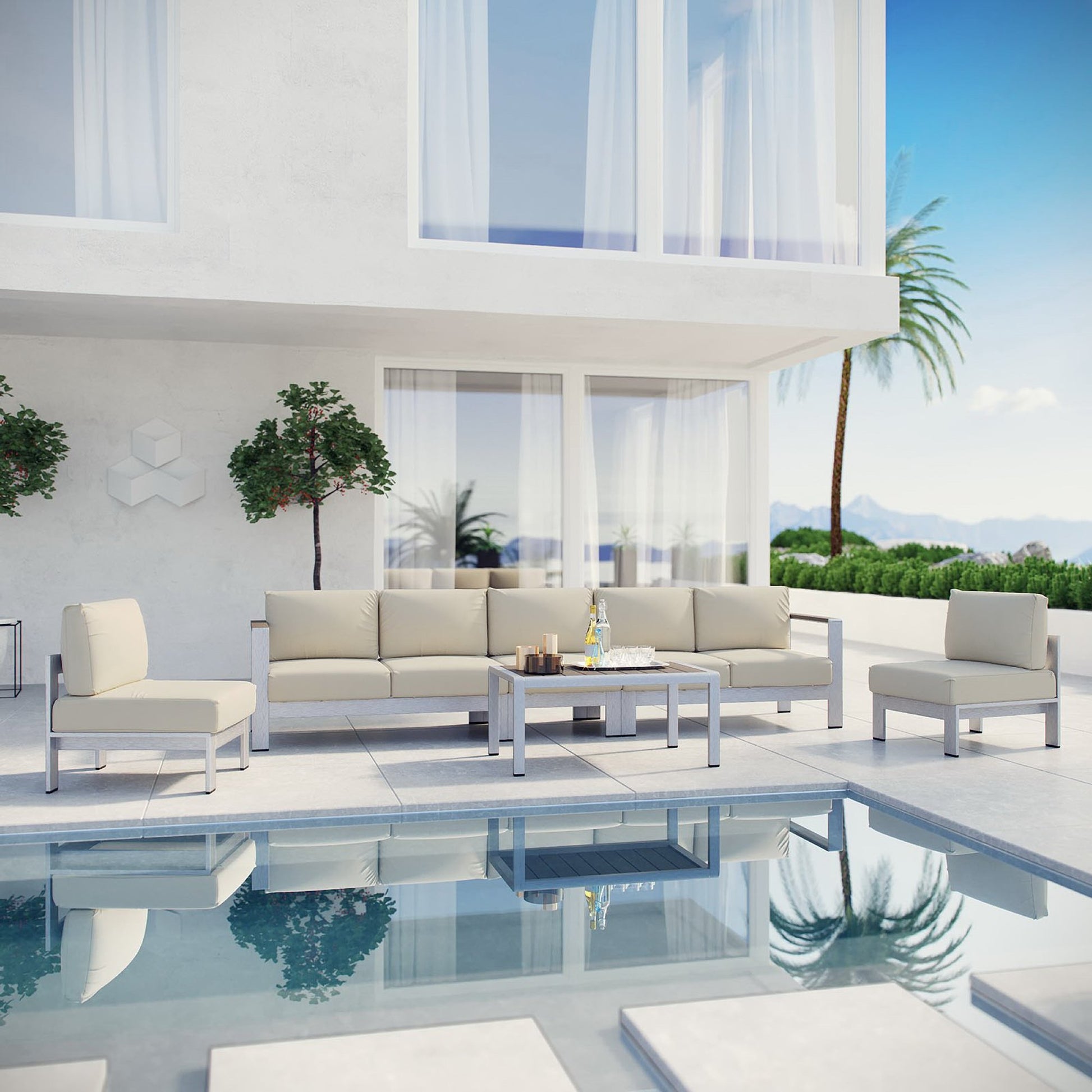Shore 6 Piece Outdoor Aluminum Sectional Sofa Set