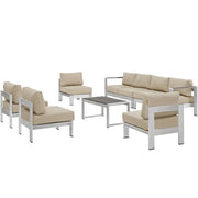 Shore 7 Piece Outdoor Sectional Sofa Set - Silver Beige