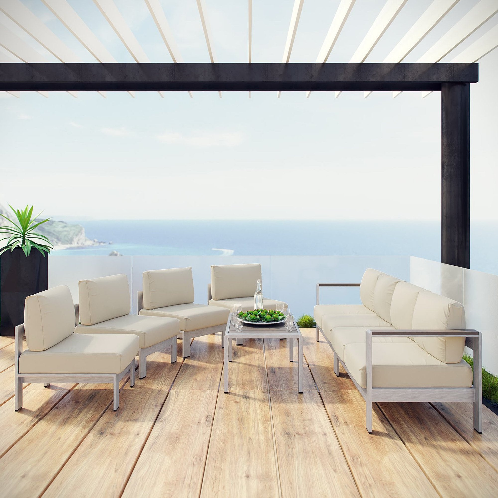 Shore 7 Piece Outdoor Sectional Sofa Set