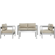 Shore 4 Piece Outdoor Patio Aluminum Sectional Sofa Set - Silver Beige