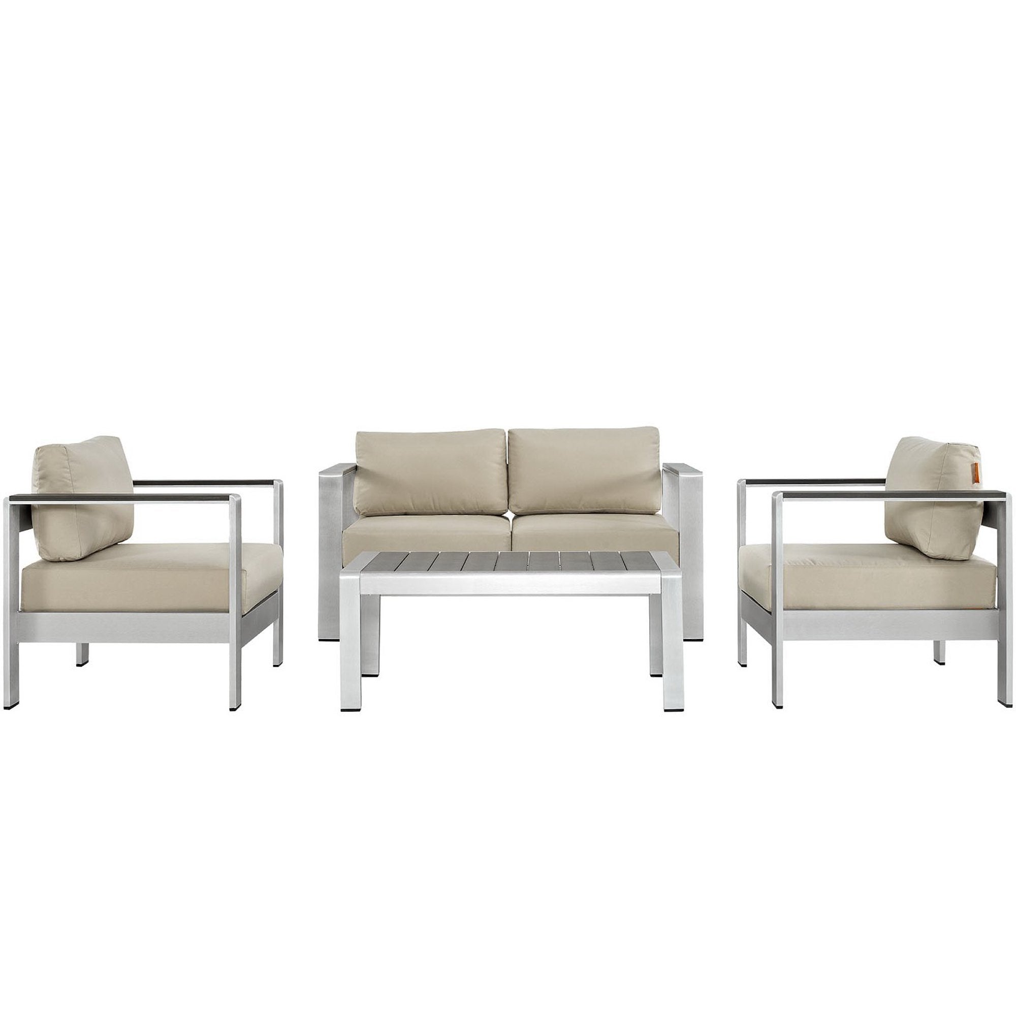 Shore 4 Piece Outdoor Patio Aluminum Sectional Sofa Set - Silver Beige