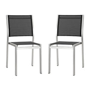 Shore Side Chair Outdoor Patio Aluminum Set of 2 - Silver Black
